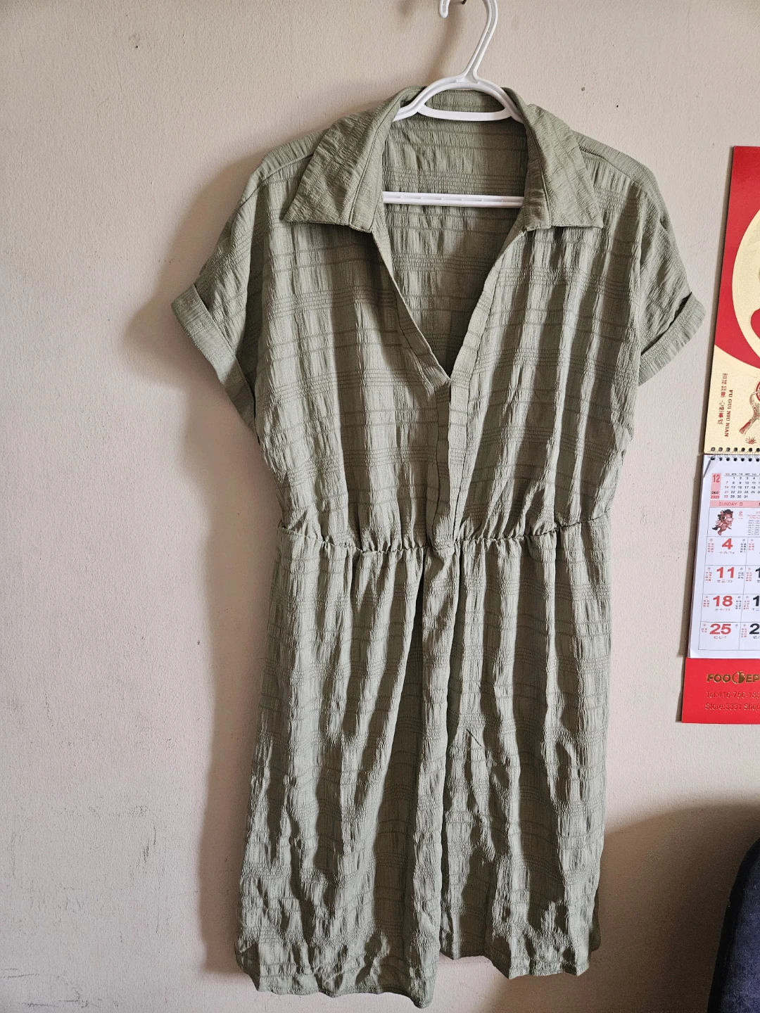 Light Green Textured Shirt Dress