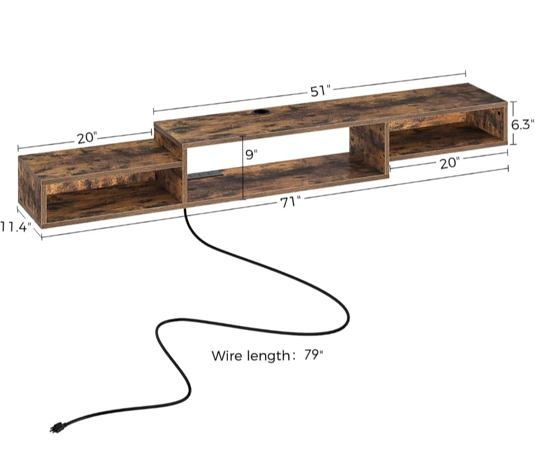 Wall Mounted TV Stand with Power Strip - photo 3