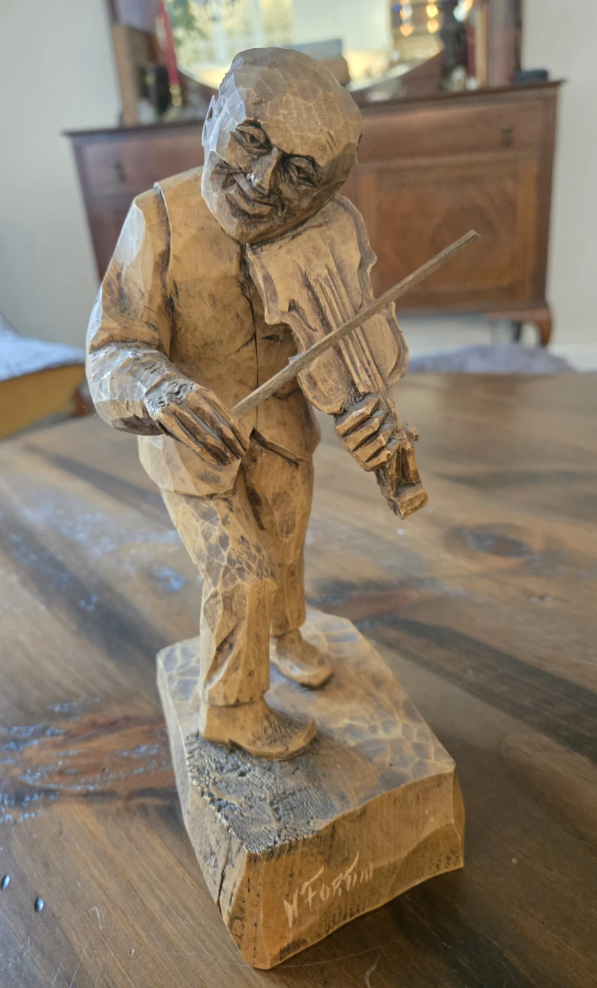 Hand-Carved Wooden Figurine of a Violinist - photo 4