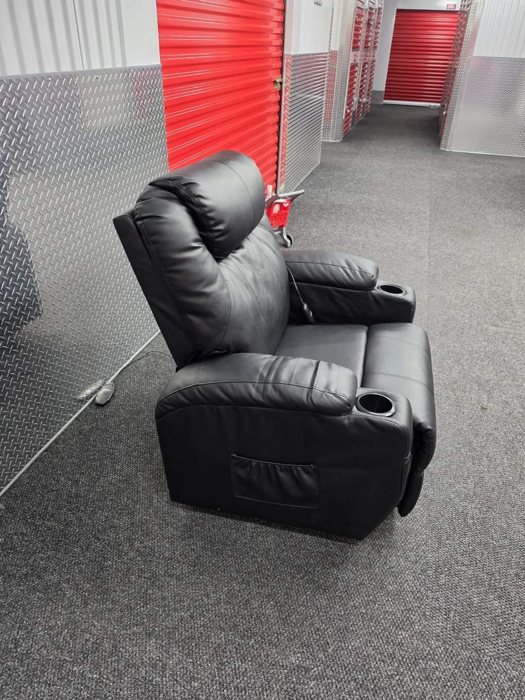 Black Faux Leather Recliner with Cup Holders - photo 3