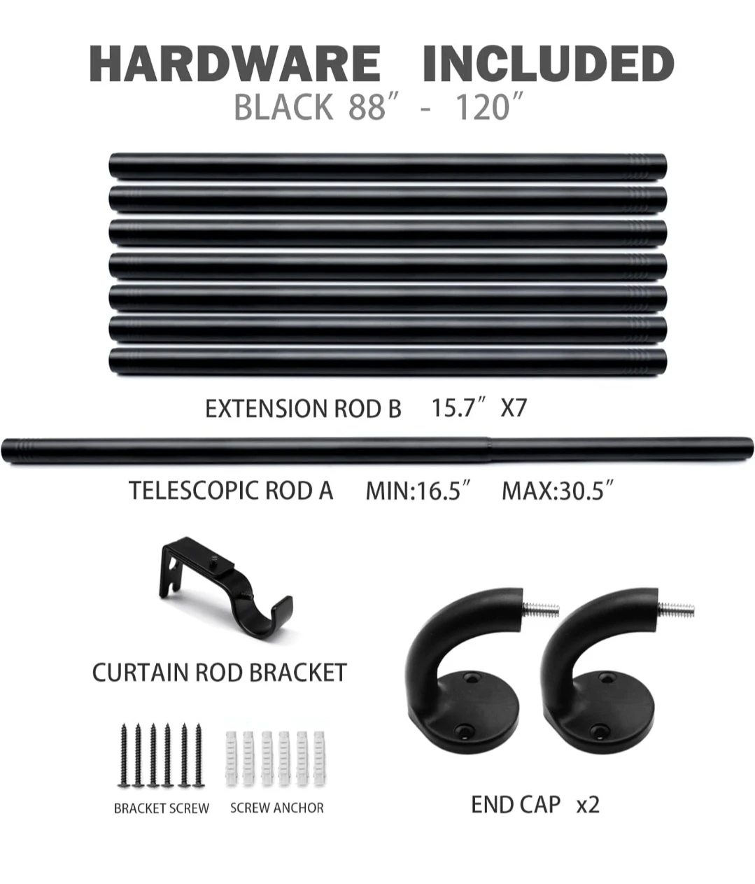 Blackout Wrap Around Curtain Rod 88"-120" Adjustable Heavy Duty - photo 5