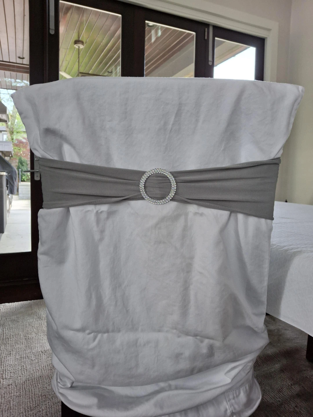 Silver spandex chair band with Rhinestone Buckle
