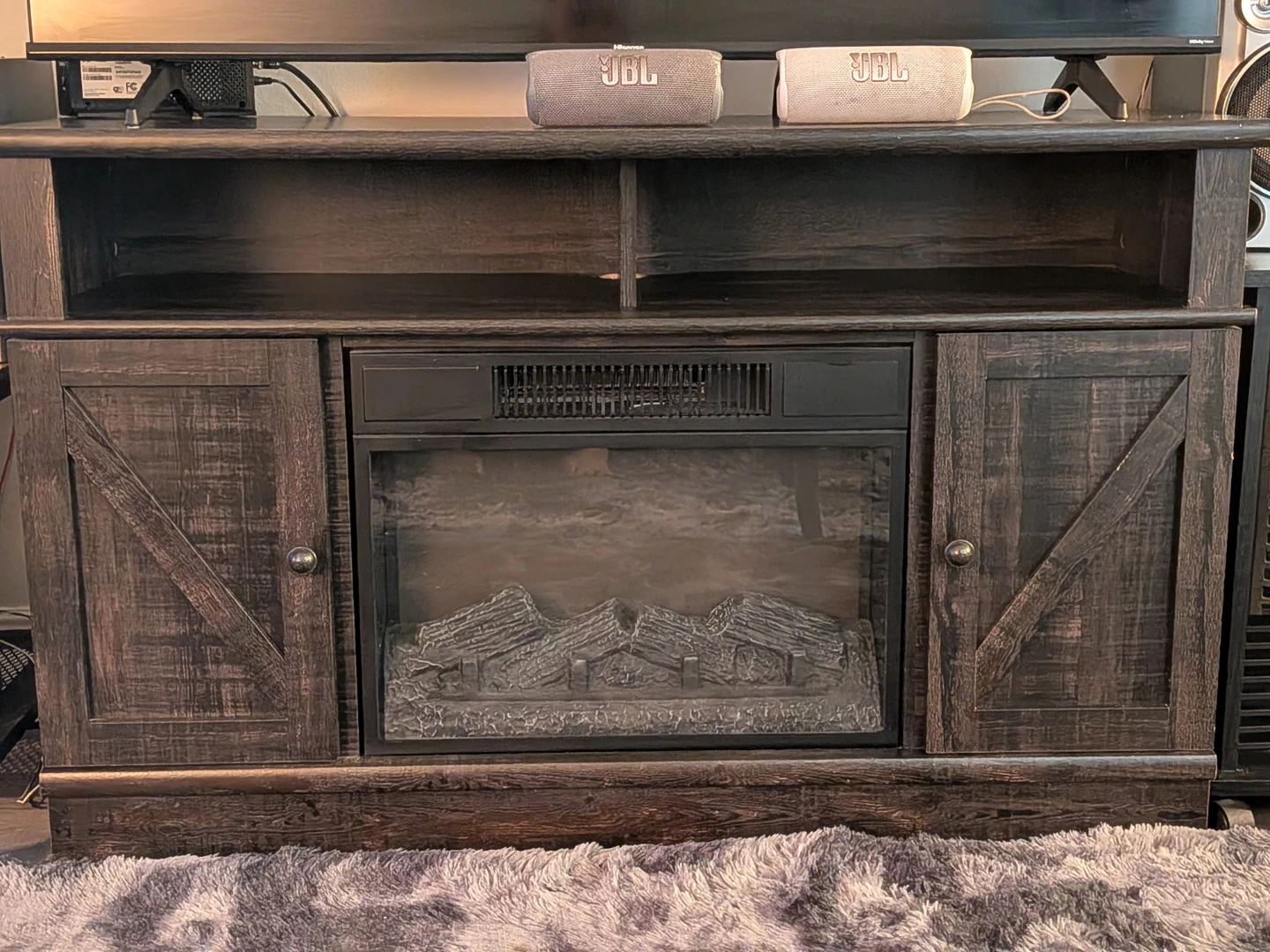 Dark Wood TV Stand with Electric Fireplace