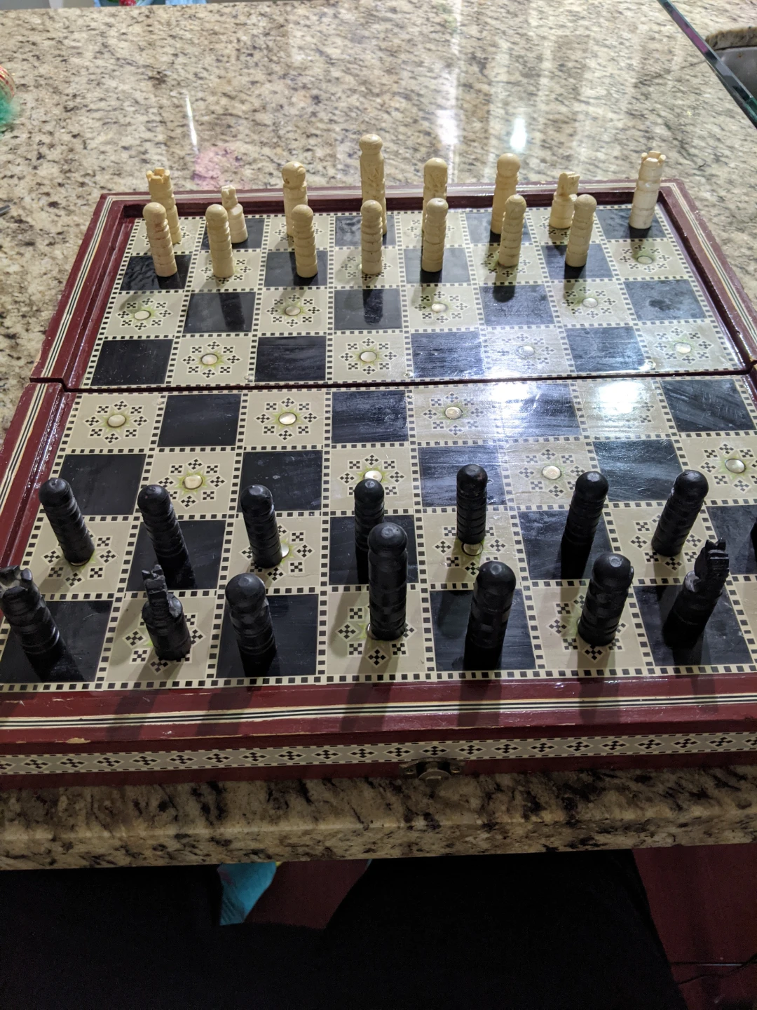 VintageMother Of Pearl Inlaid Chess & Backgammon Board Set - photo 5