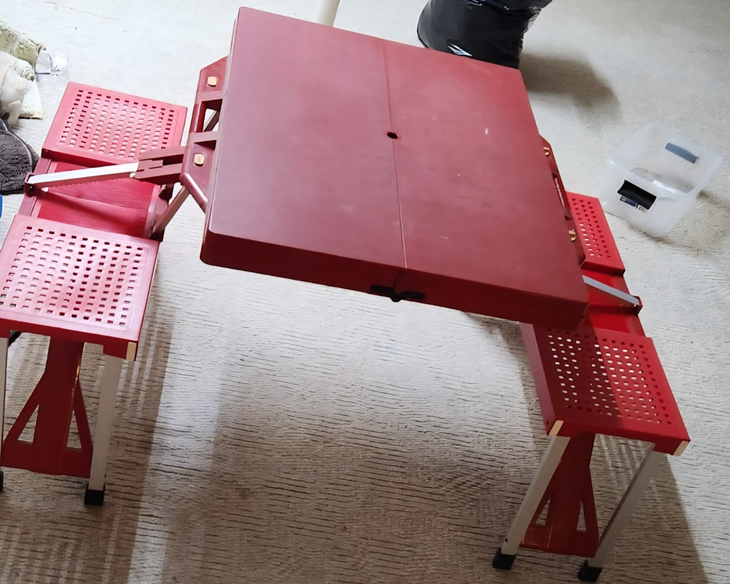 Red Folding Picnic Table and Bench Set