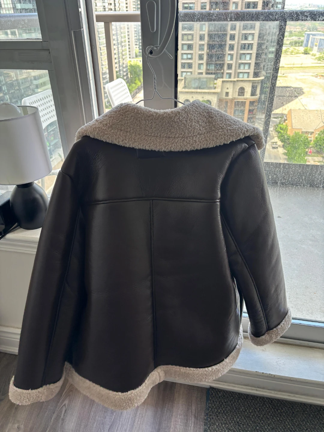 Brown Faux Leather XL Sherpa Lined Aviator Jacket