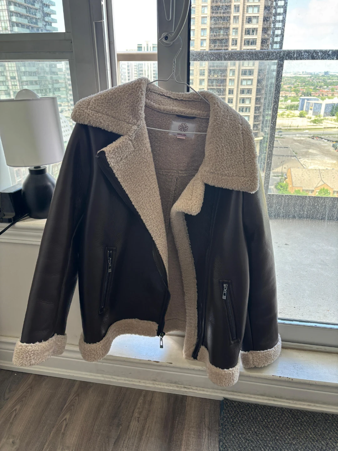 Brown Faux Leather XL Sherpa Lined Aviator Jacket - photo 2