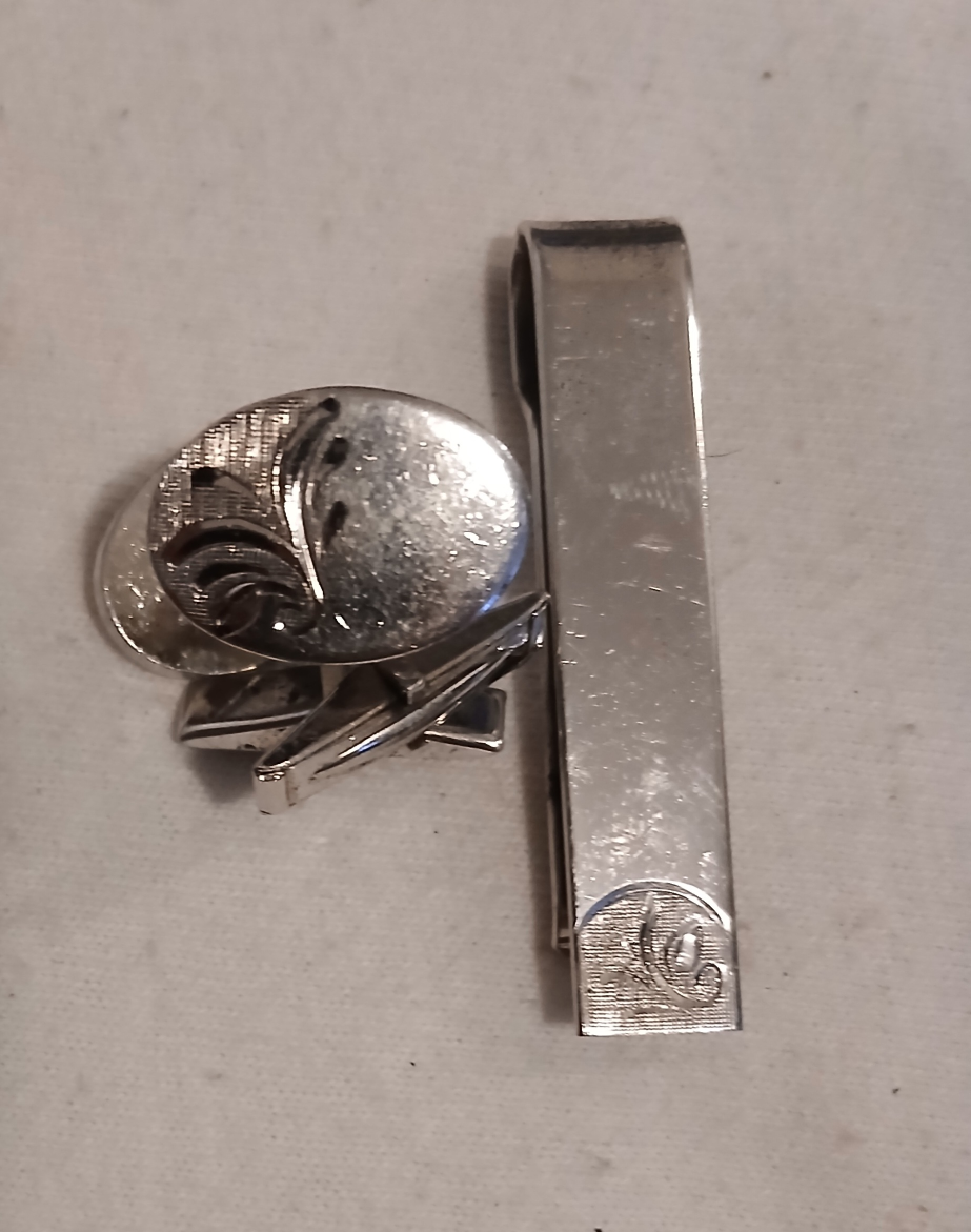 Sterling Silver Cufflinks and Tie Clip Set - photo 2