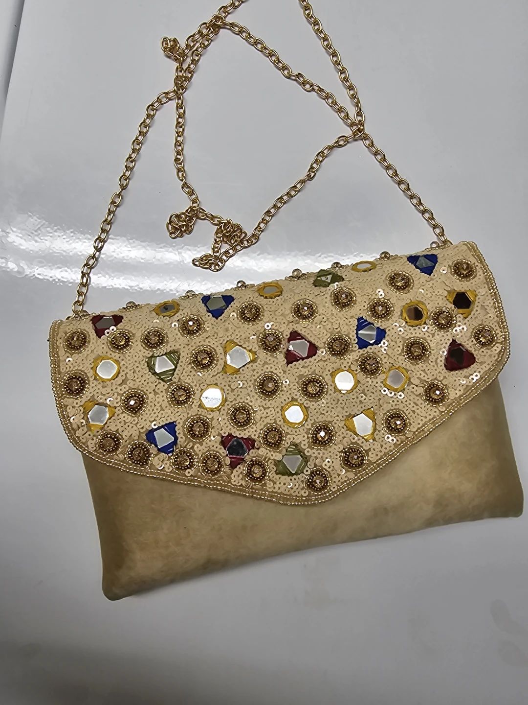 Embellished Clutch with Chain Strap