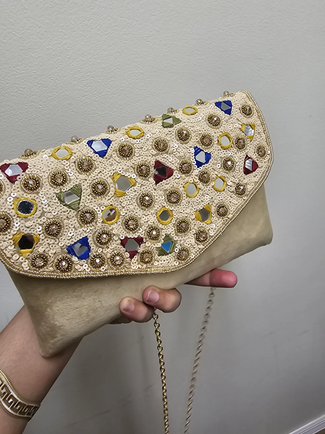 Embellished Clutch with Chain Strap - photo 4