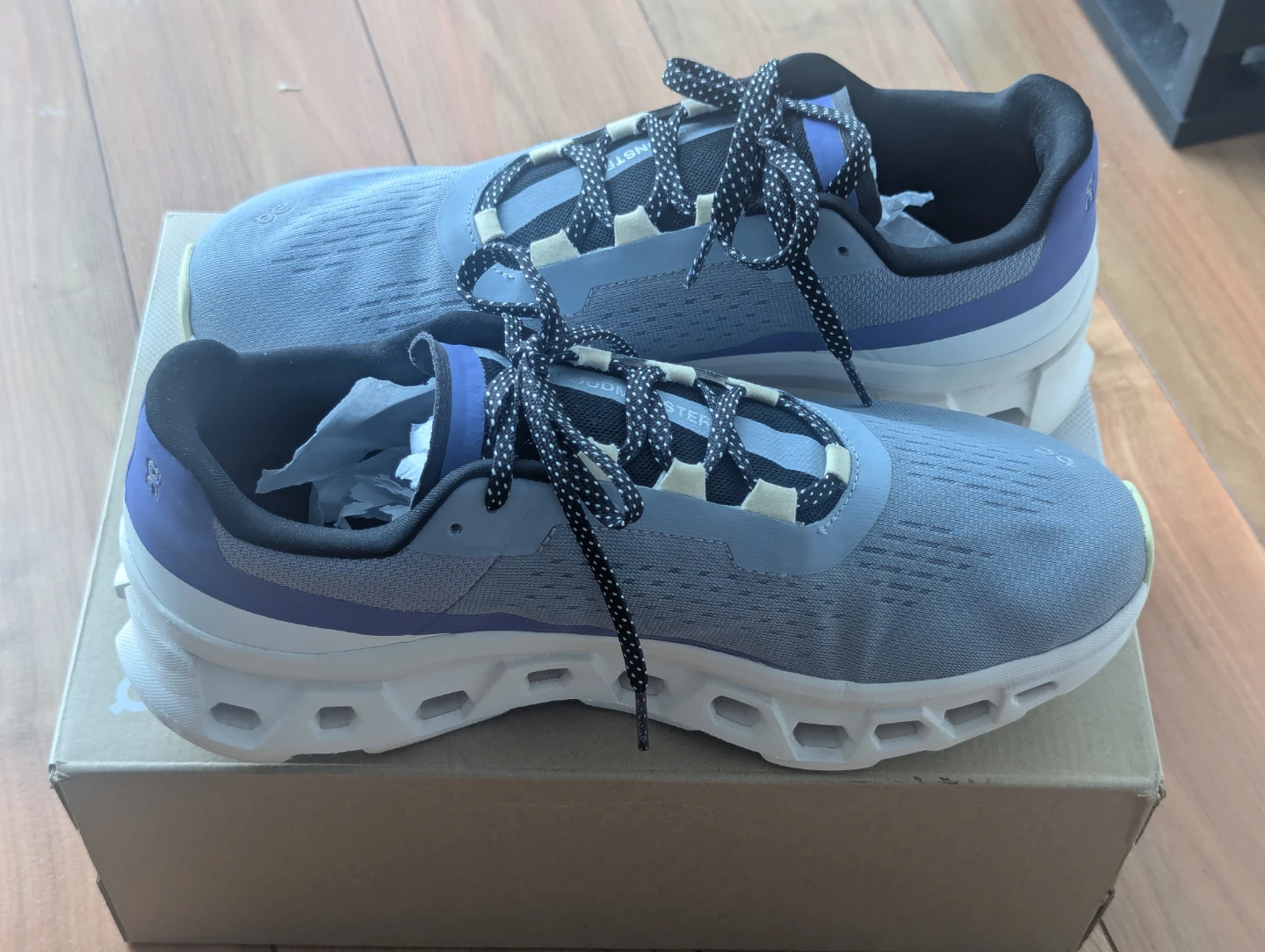 On Cloudmonster Running Shoes Mist/Blueberry - photo 2