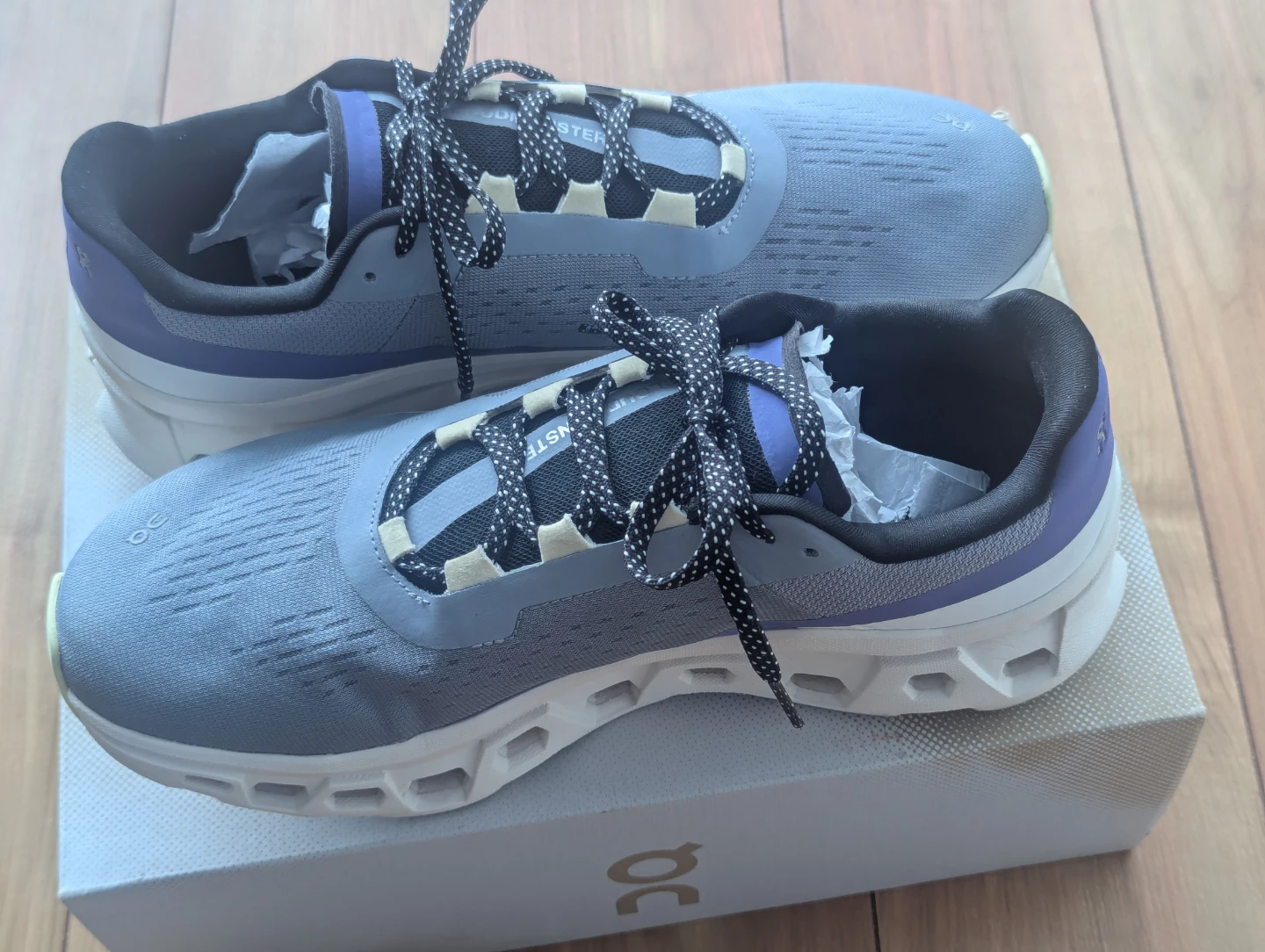 On Cloudmonster Running Shoes Mist/Blueberry - photo 4
