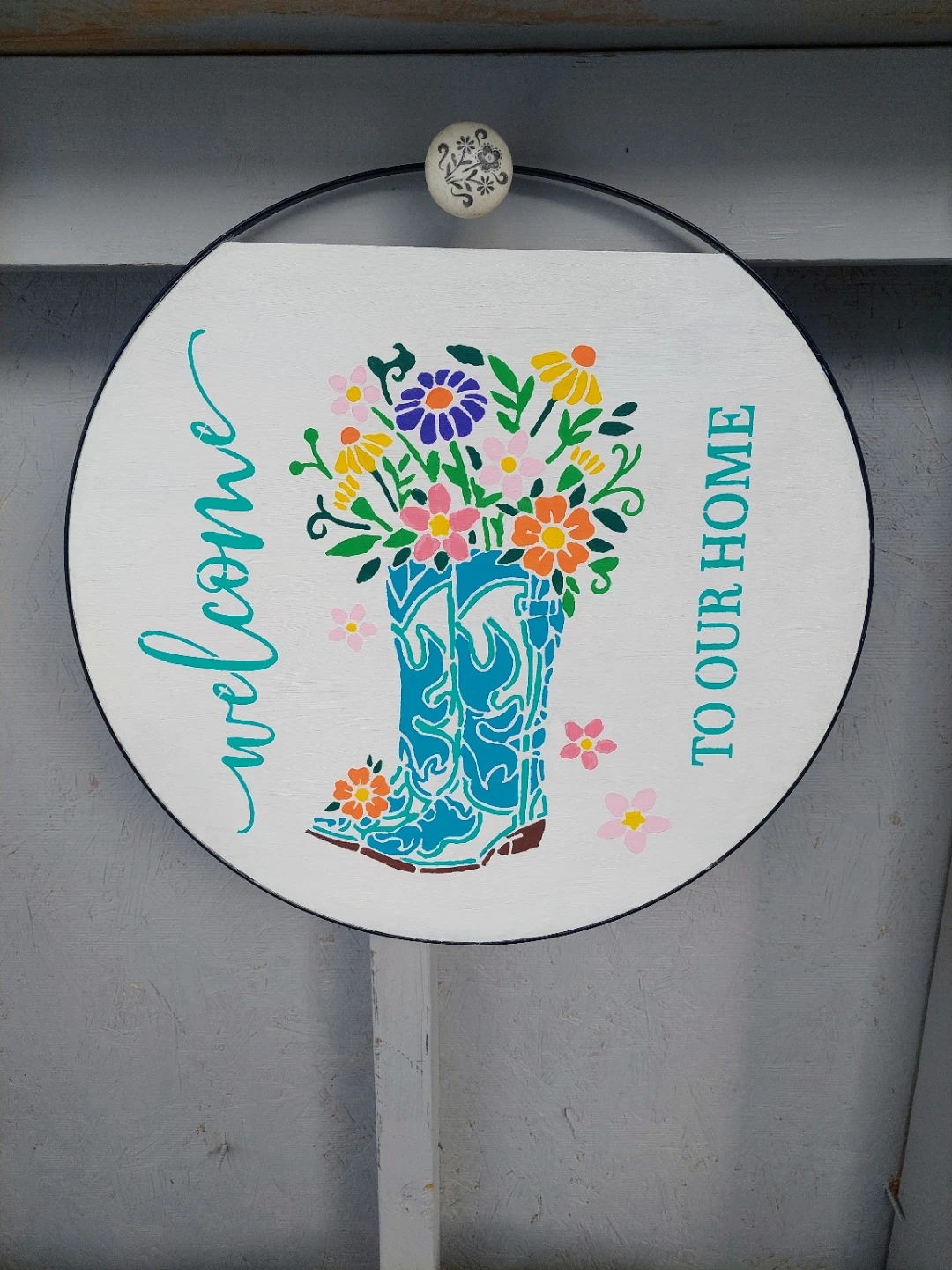 Welcome to Our Home Boot Sign
