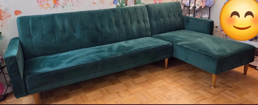 Deep Green Velvet Sectional Sofa bed with Chaise ⚽