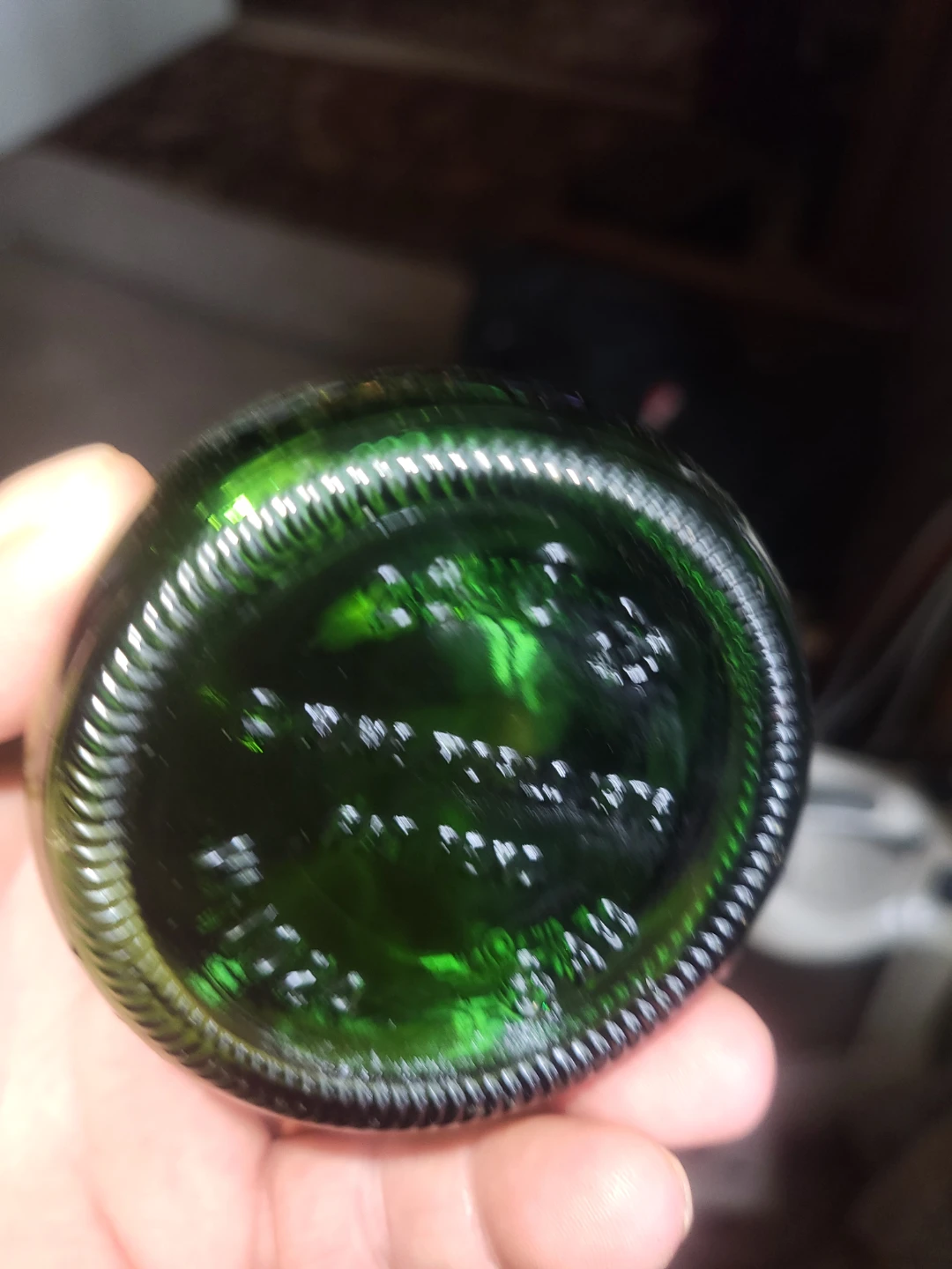 Green Glass Bottle with Grape Embossing  wine bottle 1979