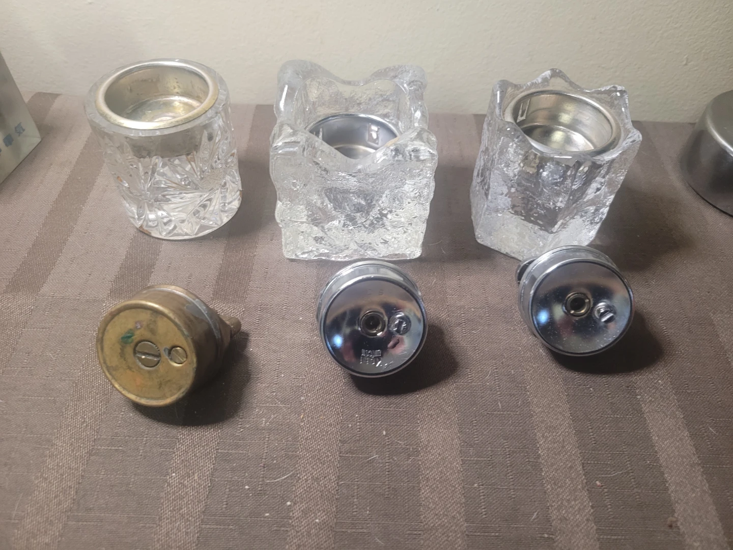 3 Vintage Glass Petrol Butane Table Lighters PIN Wheel - photo 3