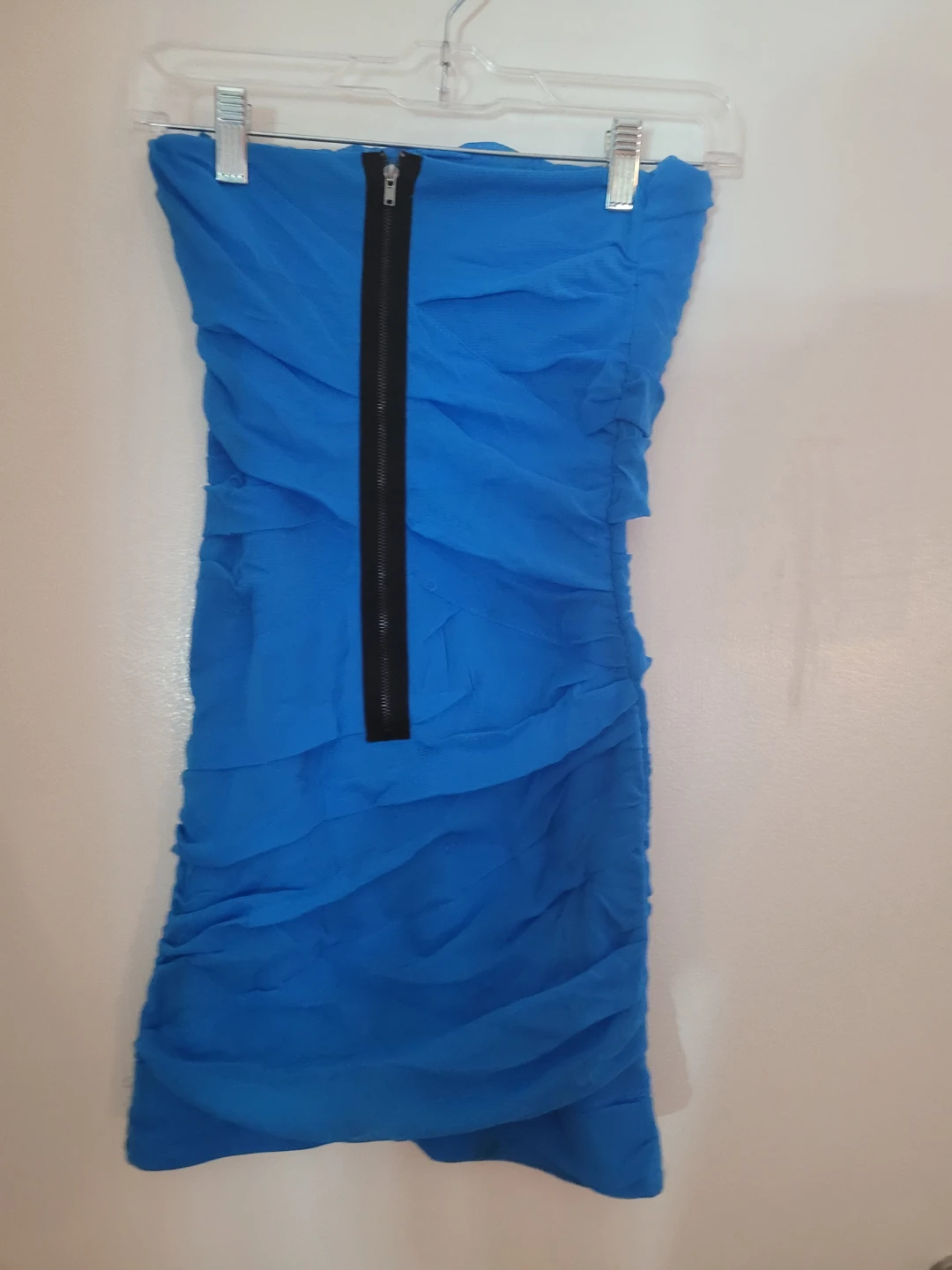 Blue Strapless Ruched Dress with Zipper - photo 2