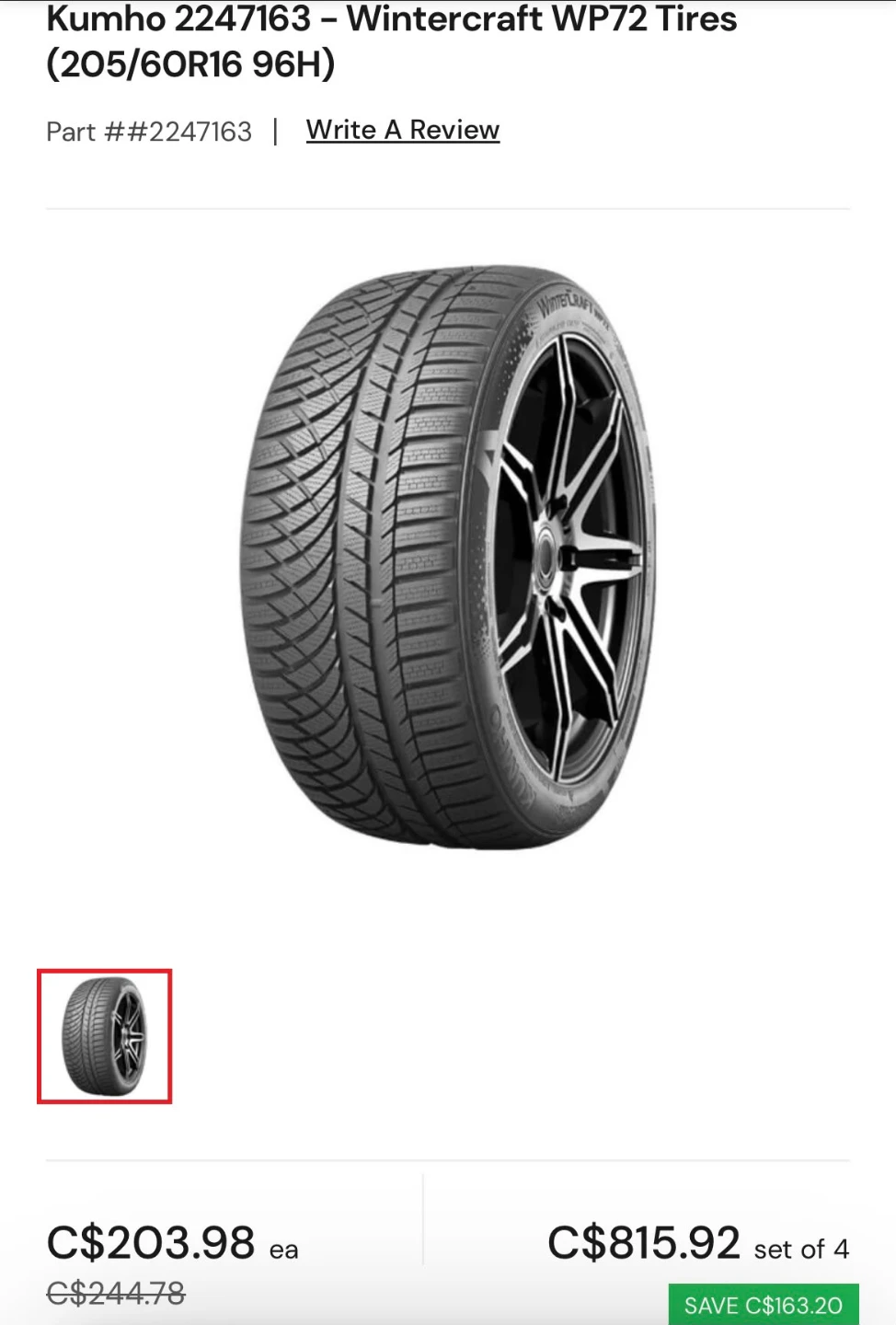 Kumho Wintercraft WP72 Tires - Set of 4 - photo 5