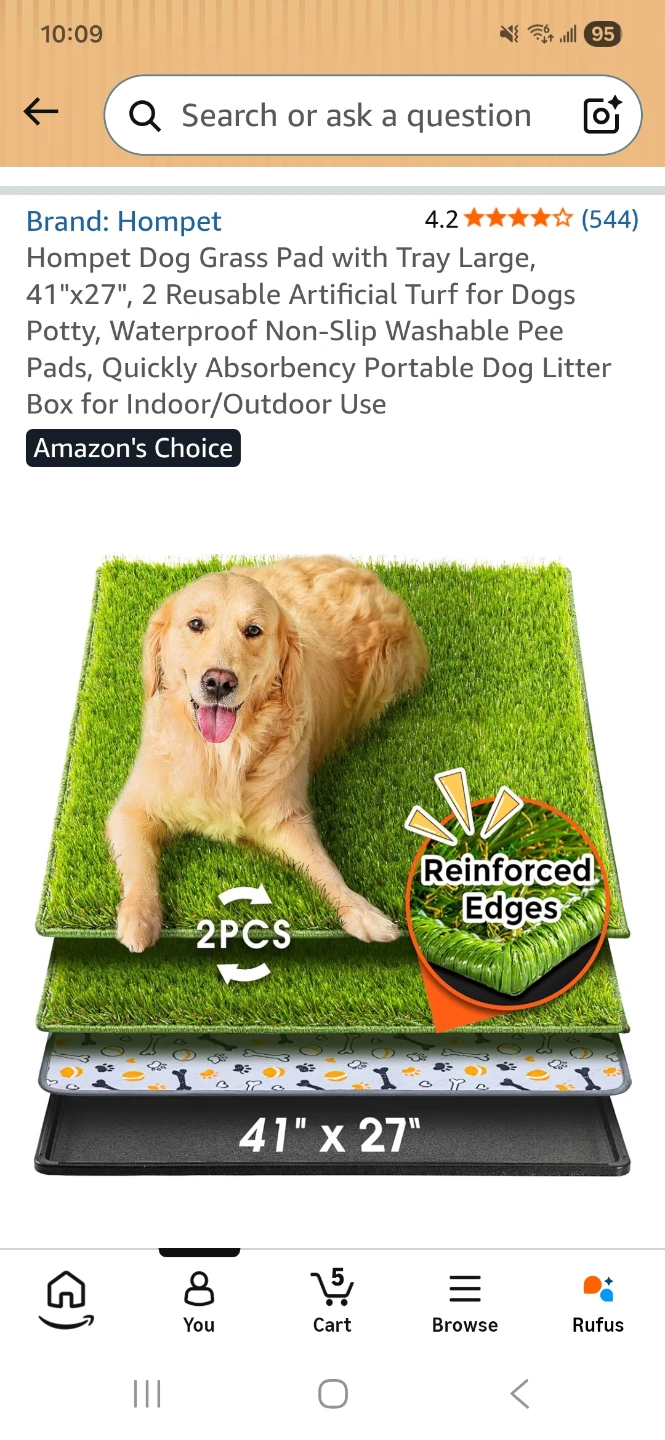 Hompet Dog Grass Pad with Tray - Large 41"x27", 2 Reusable