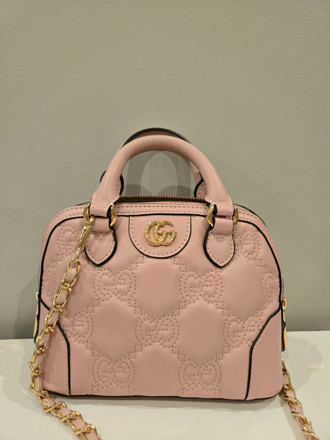 Pink Quilted Mini Dome Satchel Bag 20cm