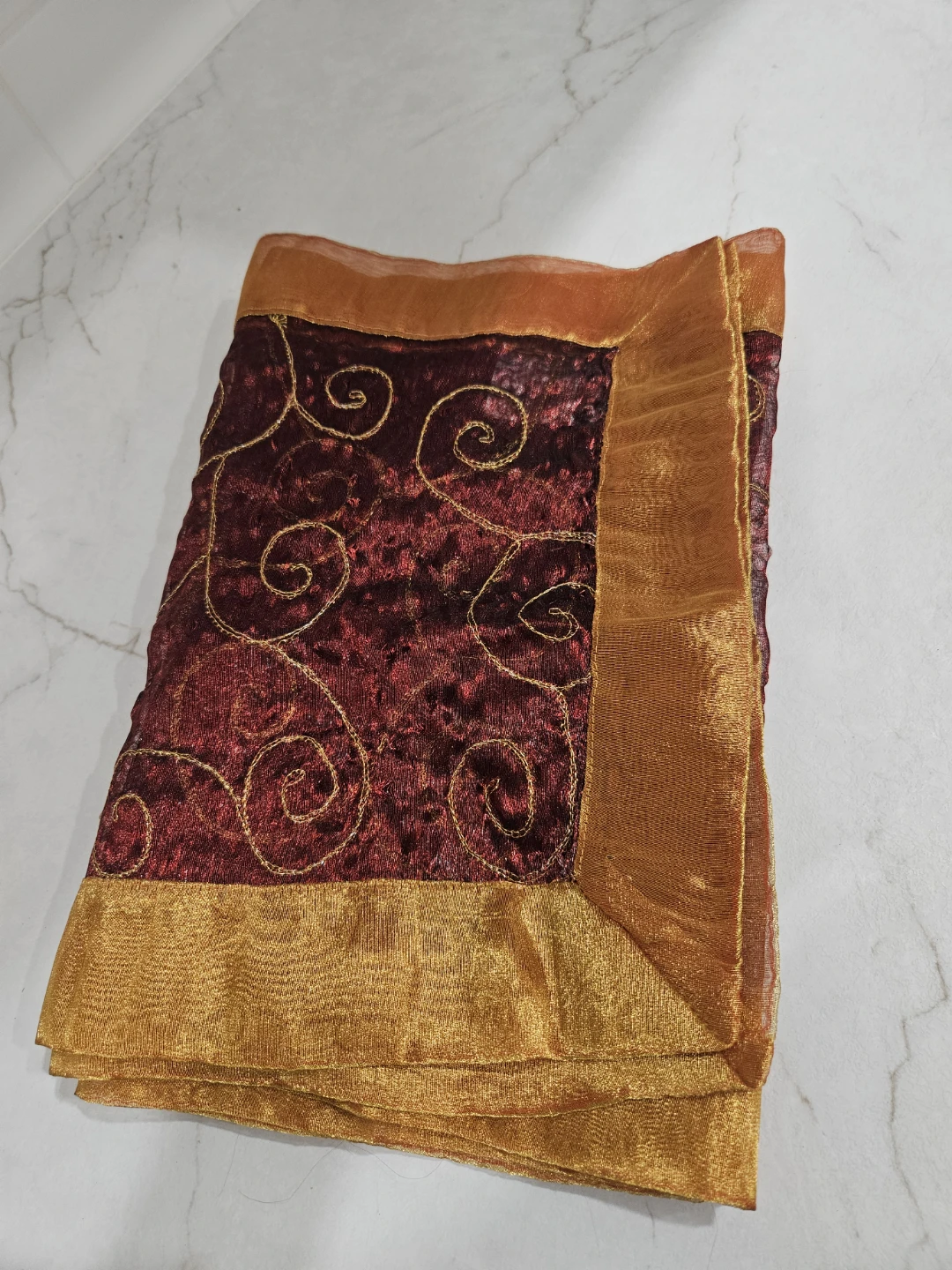 Decorative Table Runner - Burgundy & Gold Swirls - photo 2
