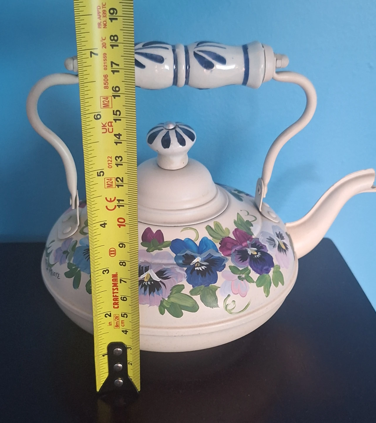 Vintage Hand-painted Metal Floral Kettle Signed - photo 5