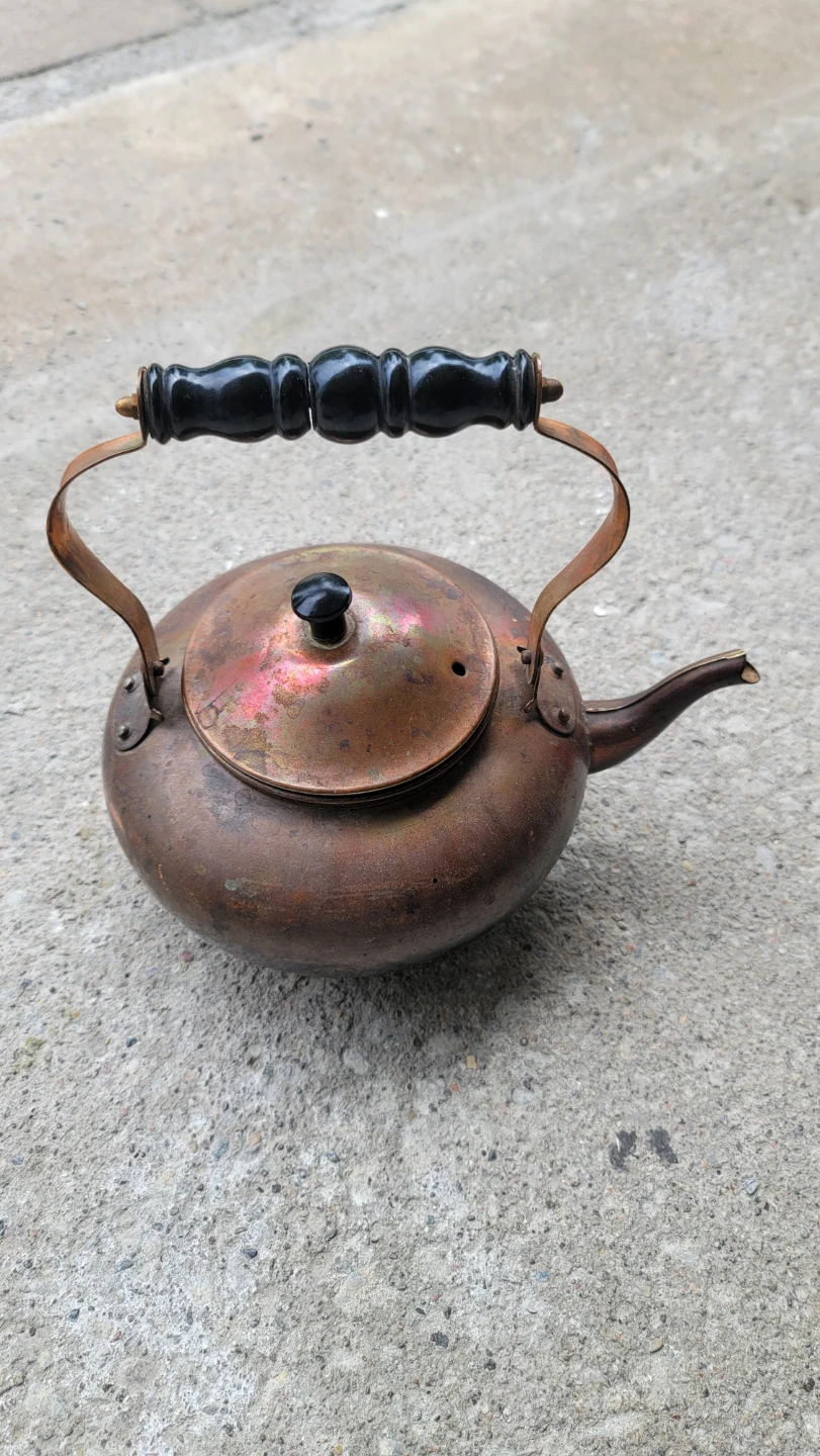 Vintage Copper Kettle with Black Handle