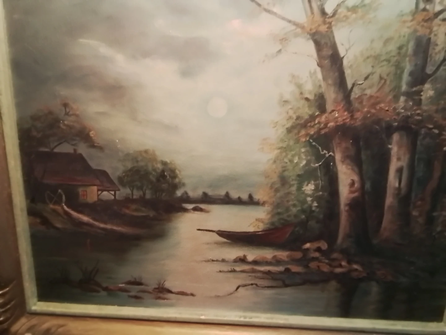 Framed Oil Painting of a Moonlit Landscape - photo 2
