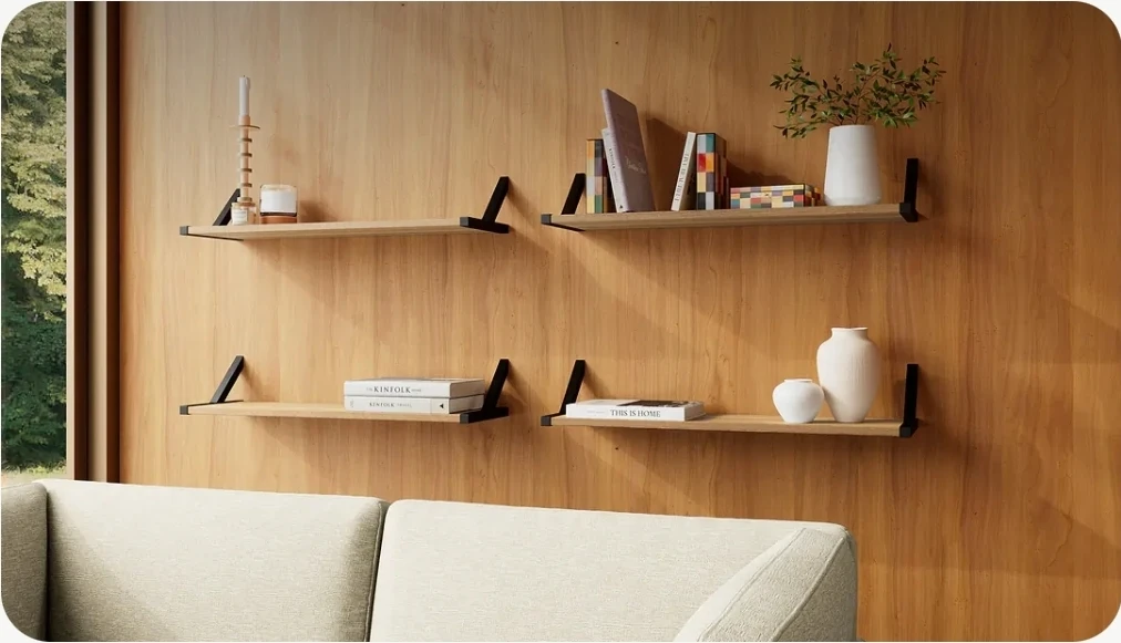 Solid Ash Wood Floating Shelves with Minimalist Design