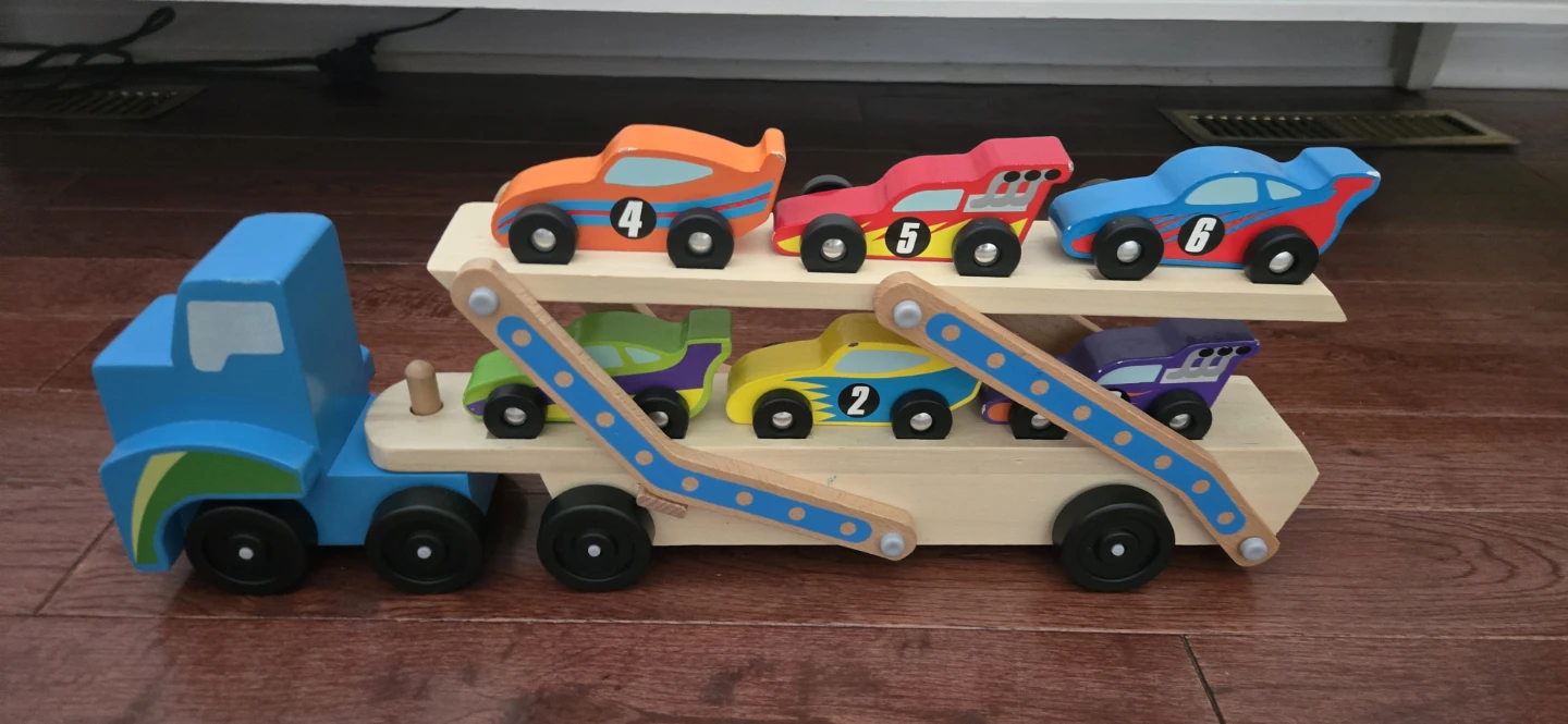 Melissa & Doug Wooden Tractor Trailer w/6 Cars