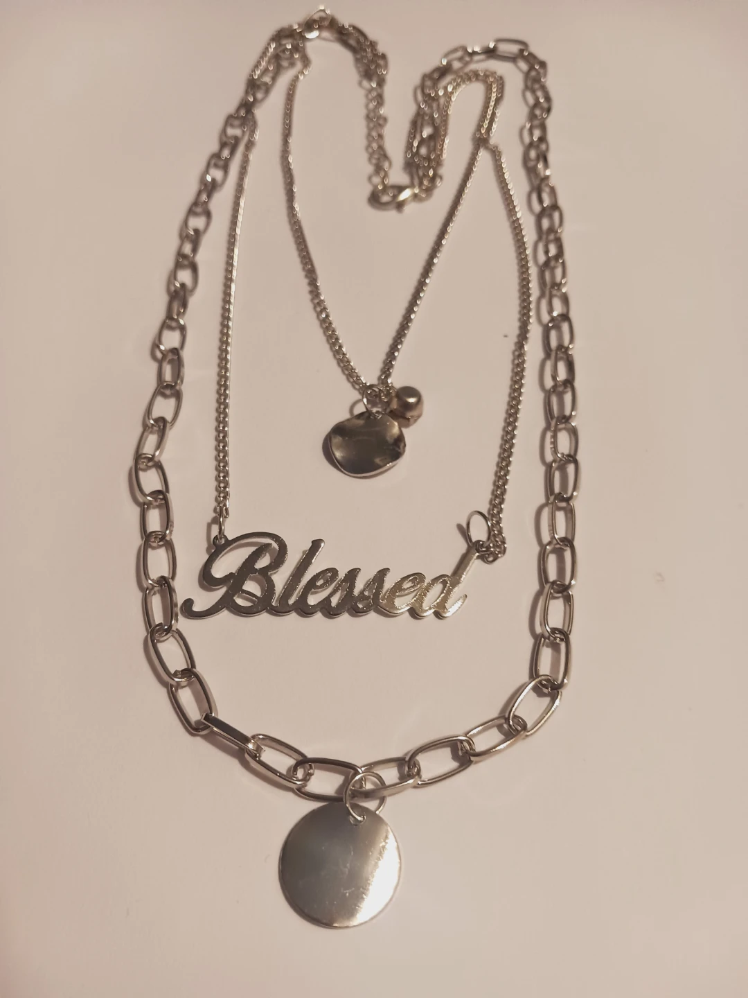 New !! Layered "Blessed" Necklace with Charm and Disc Pendant - photo 3