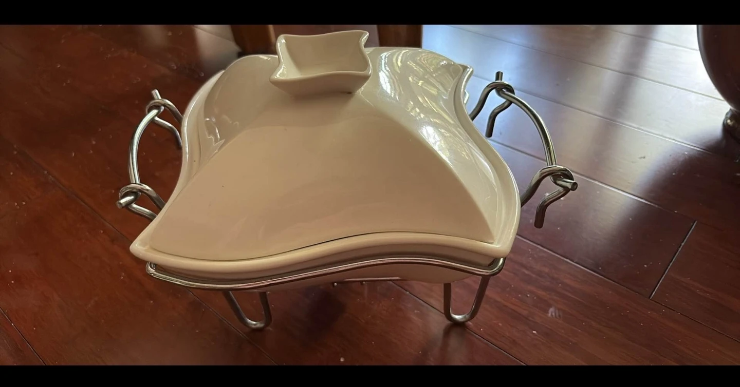 Vintage Cream Covered Serving Dish with Stand