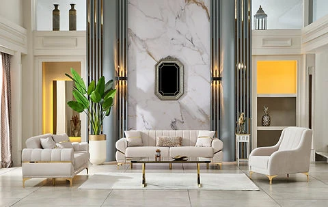 Beige Sofa Set with Gold Accents