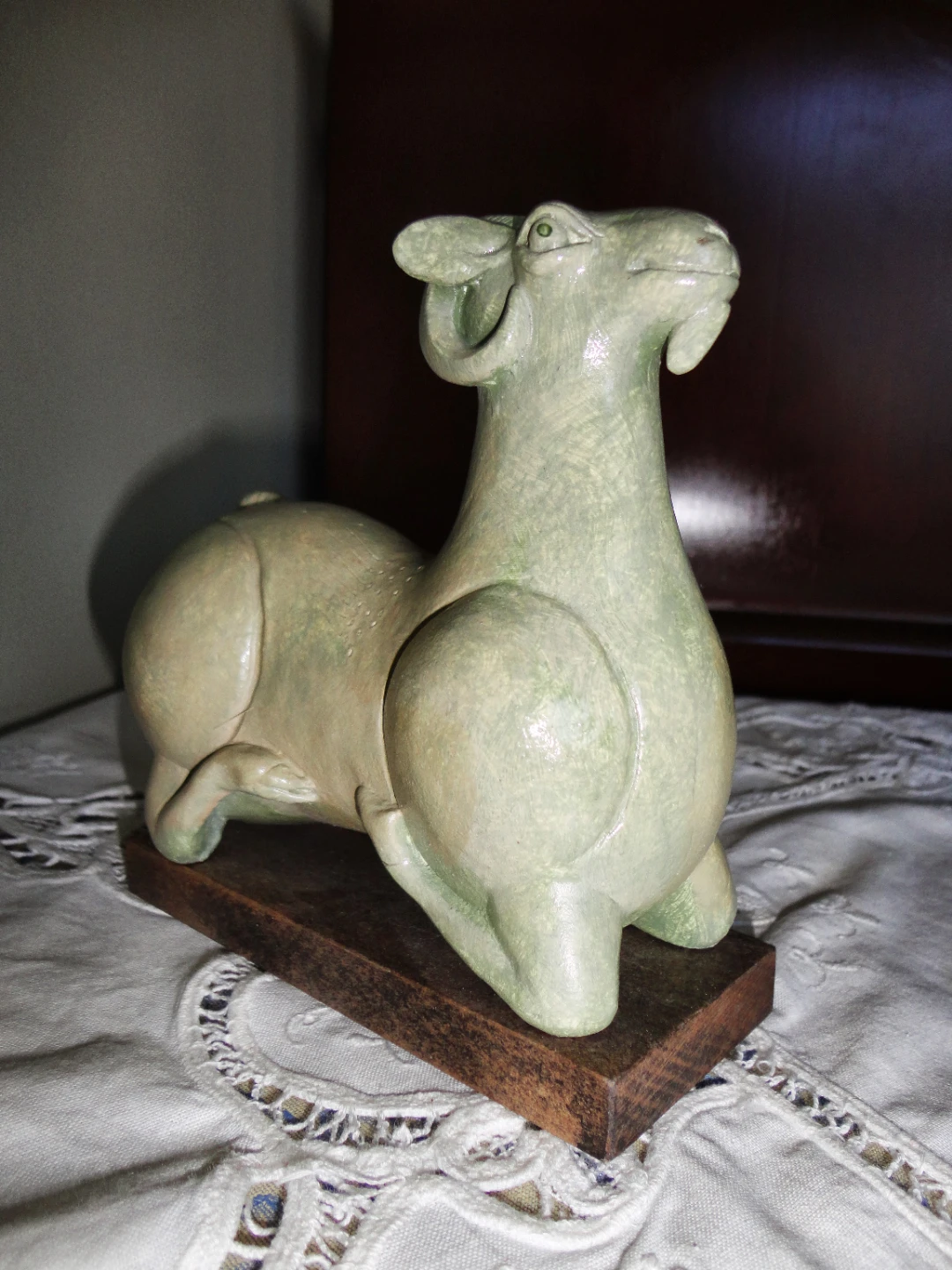 ROM Reproductions Ram Figurine on Wood Base