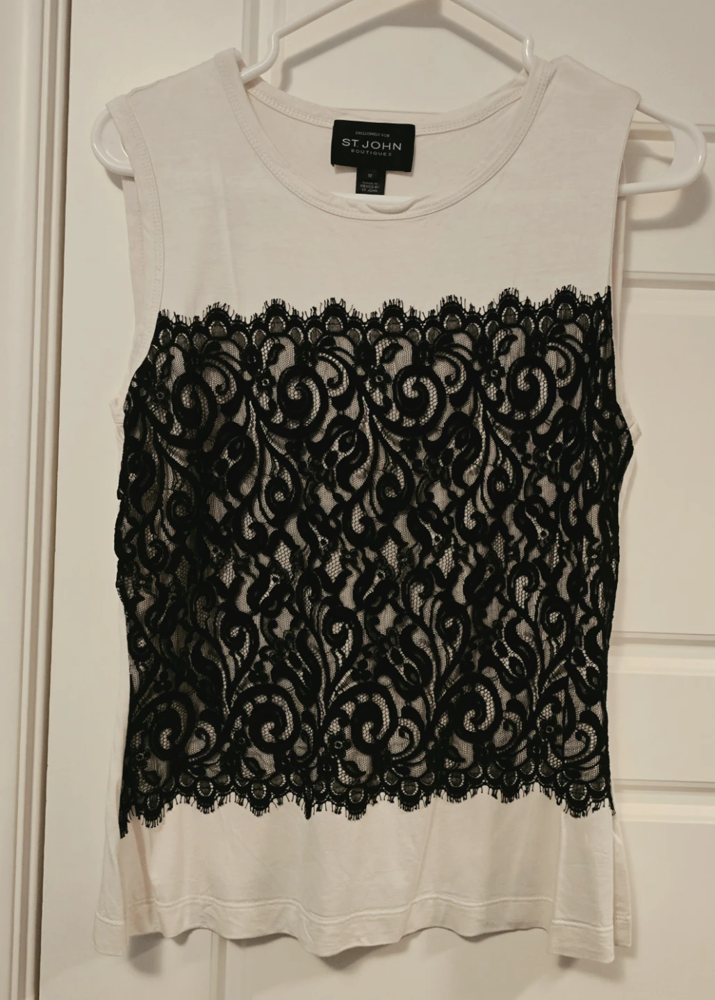 St. John Boutiques Exclusive  Tank Top with Black Lace Overlay
