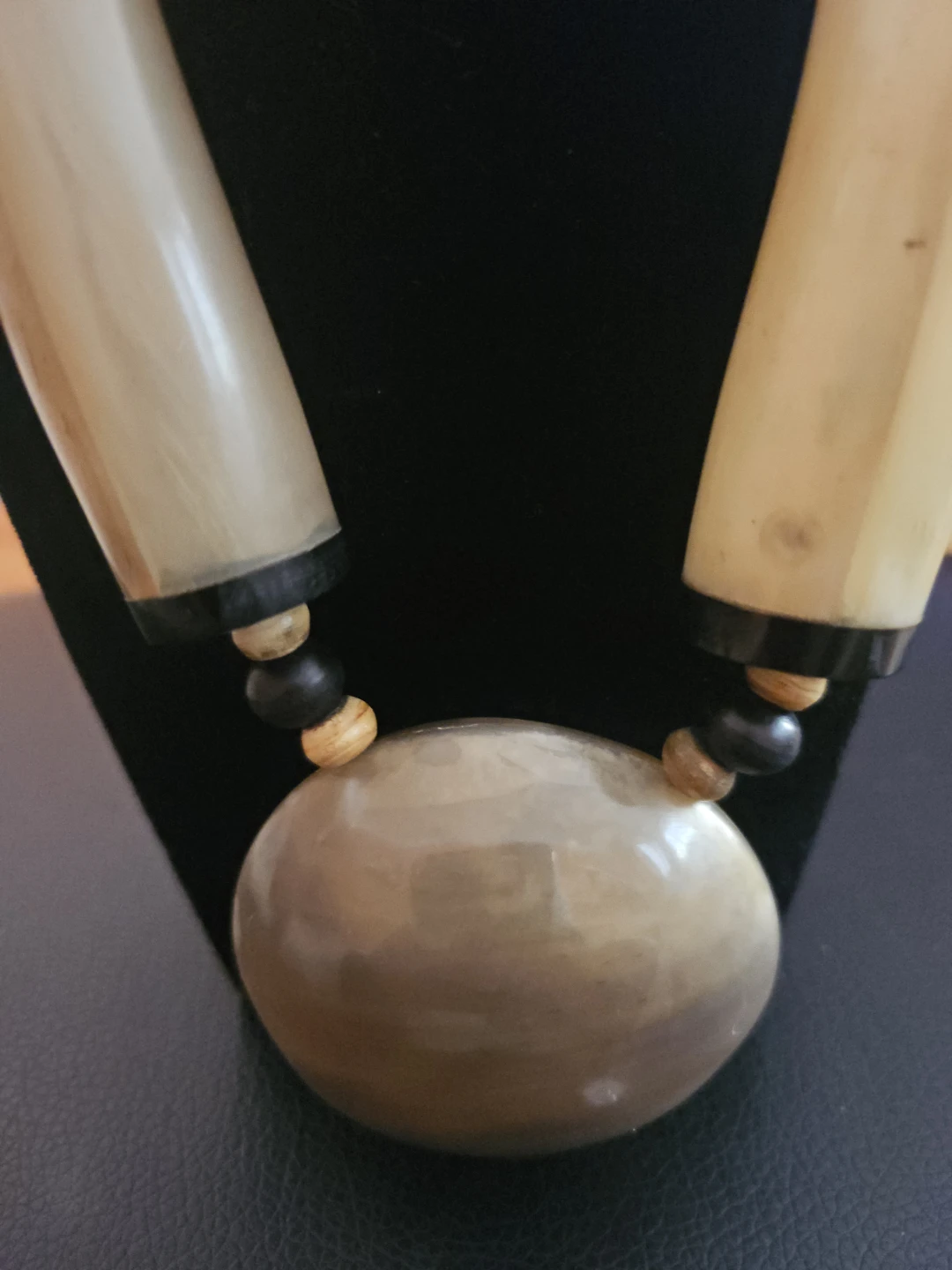 Large Natural Stone Pendant Necklace with Horn Accents - photo 3