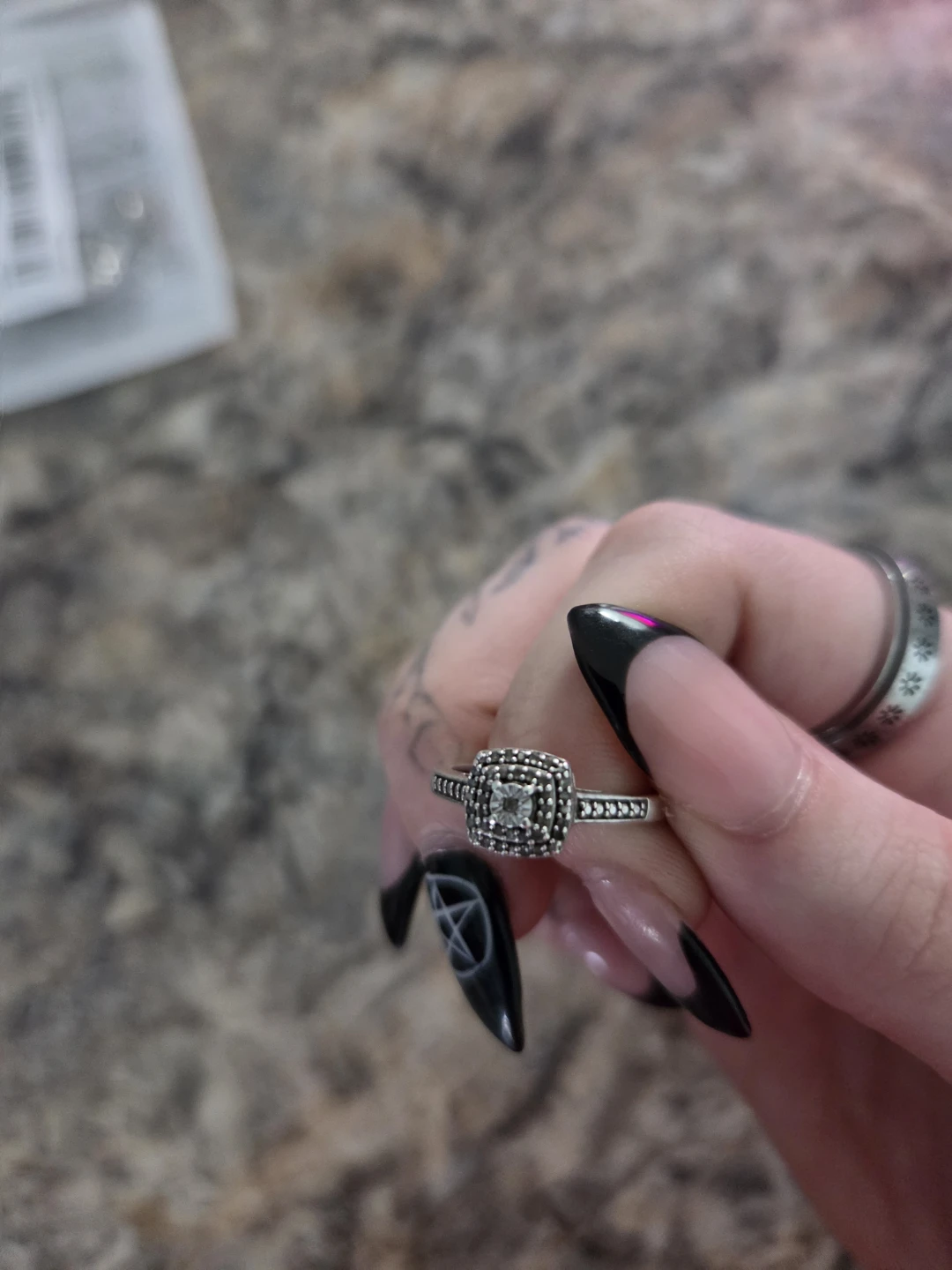 Sterling Silver Square Ring with Accent Stones