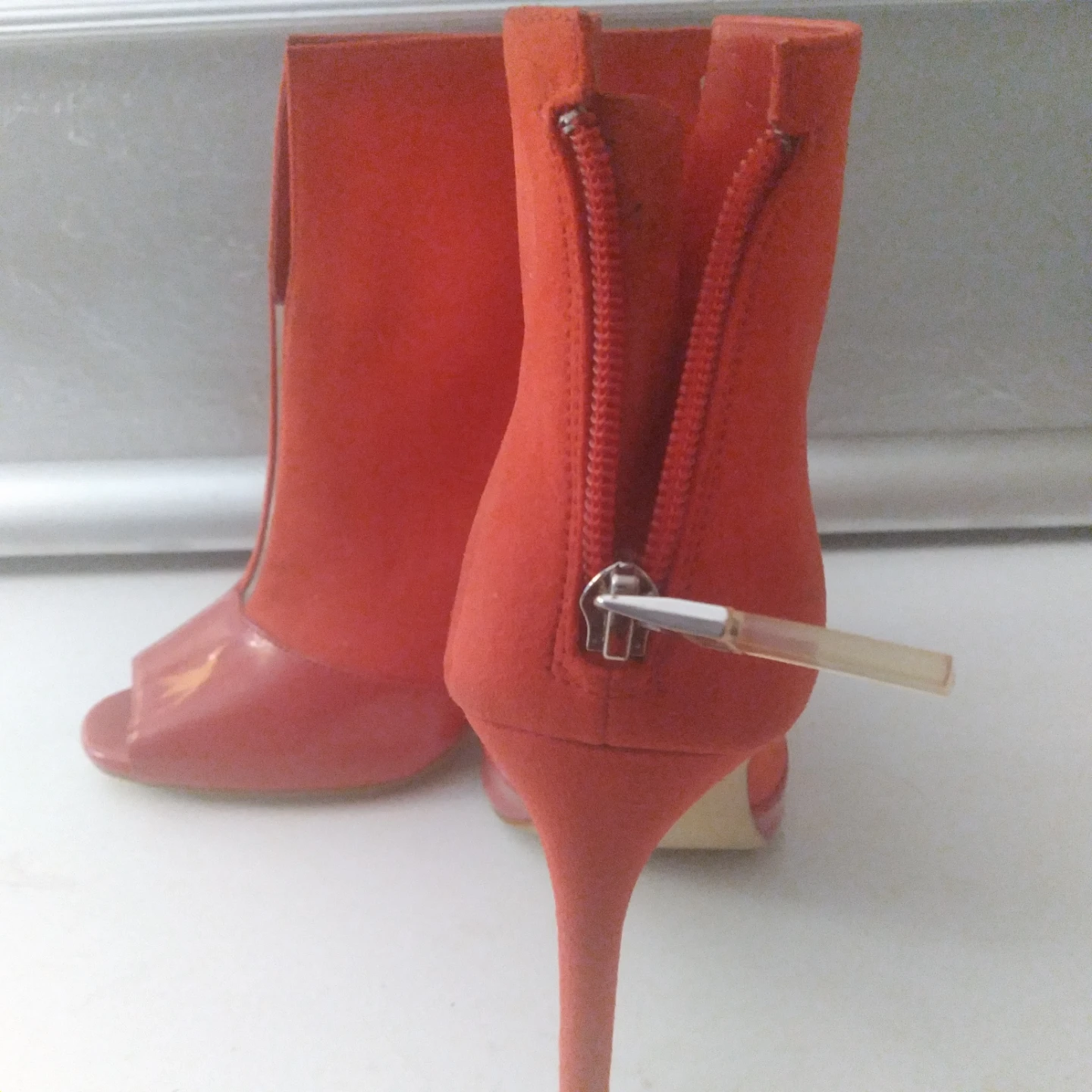 Guess Red Suede Peep-Toe Heels - photo 3