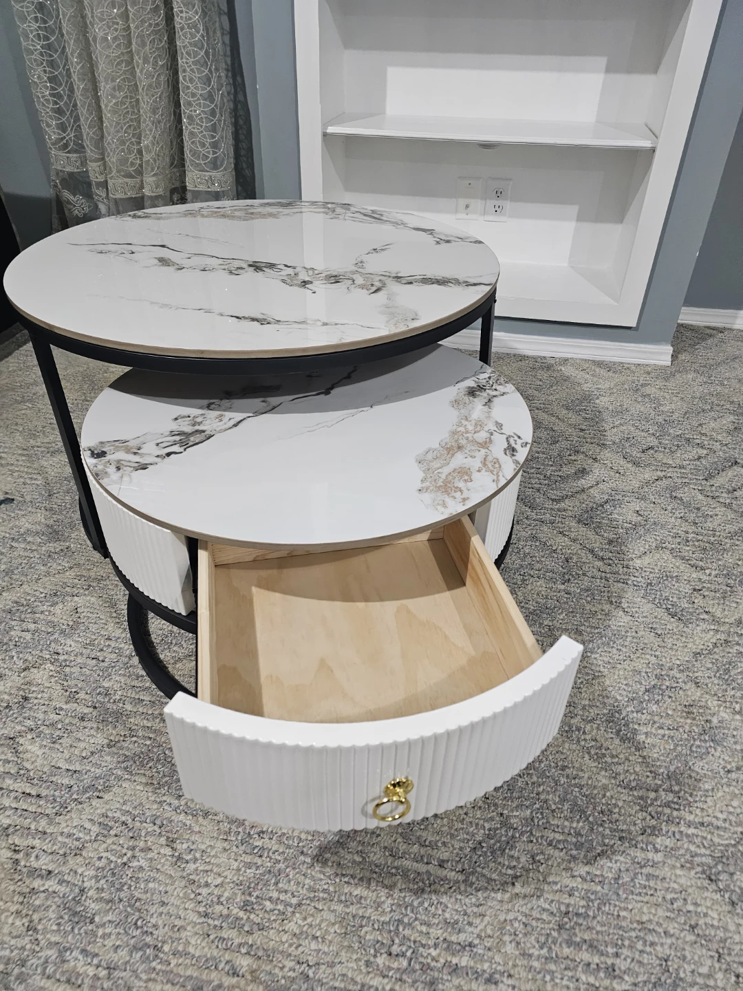Nested Round Coffee Tables with Drawer