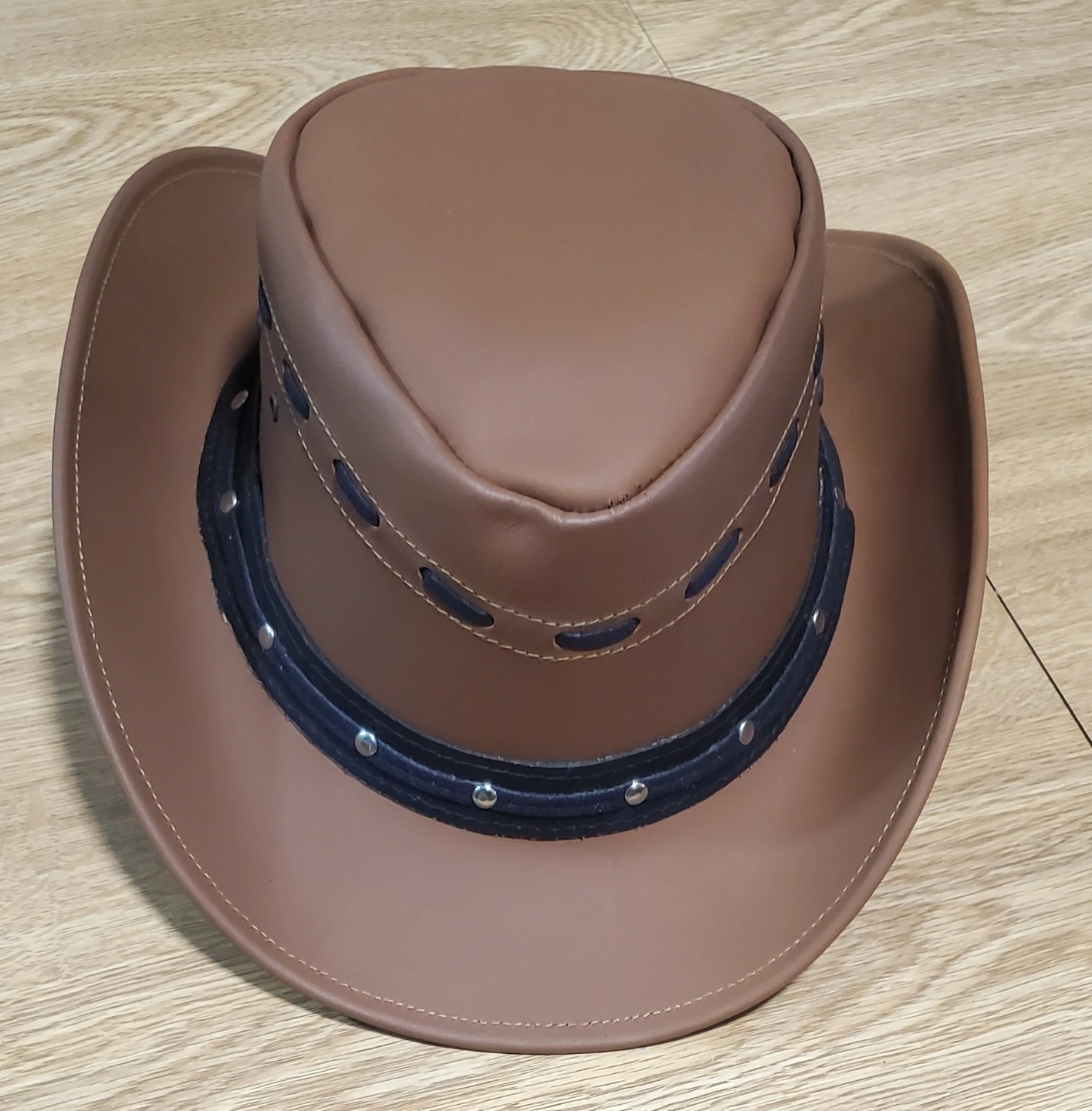 Brown Faux Leather Cowboy Hat
