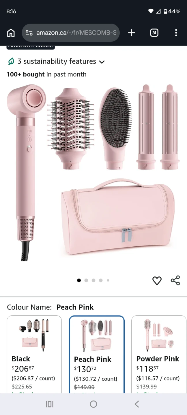 Peach Pink Hair Dryer Styler Set with Bag