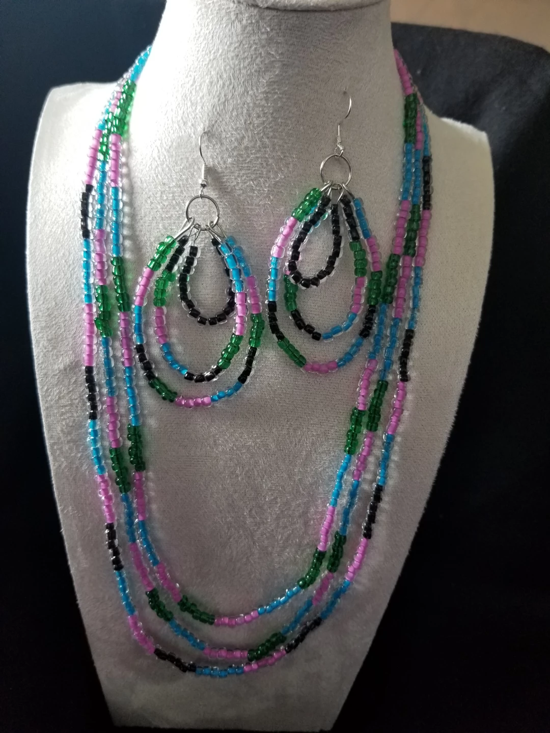 Multi-Strand Beaded Necklace and Earring Set