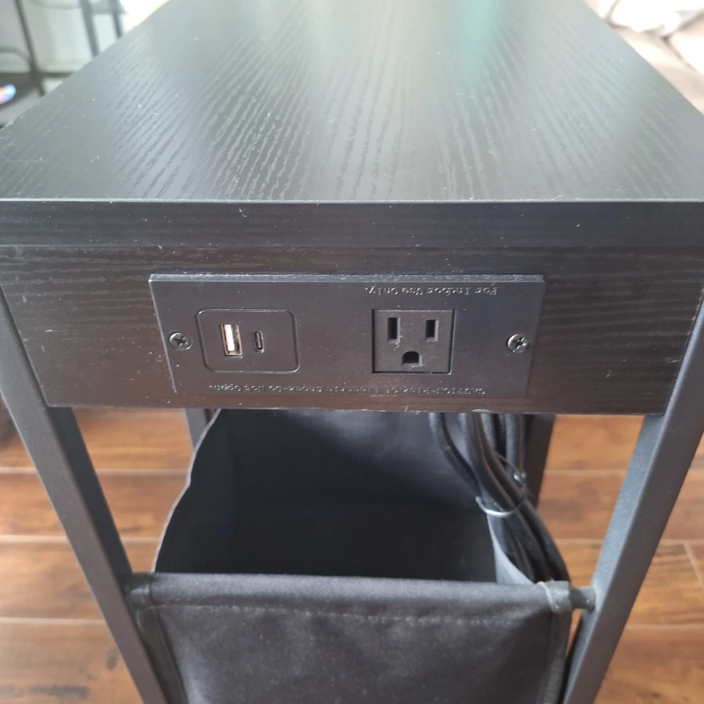 Black Side Table with USB Ports and Outlet - photo 2