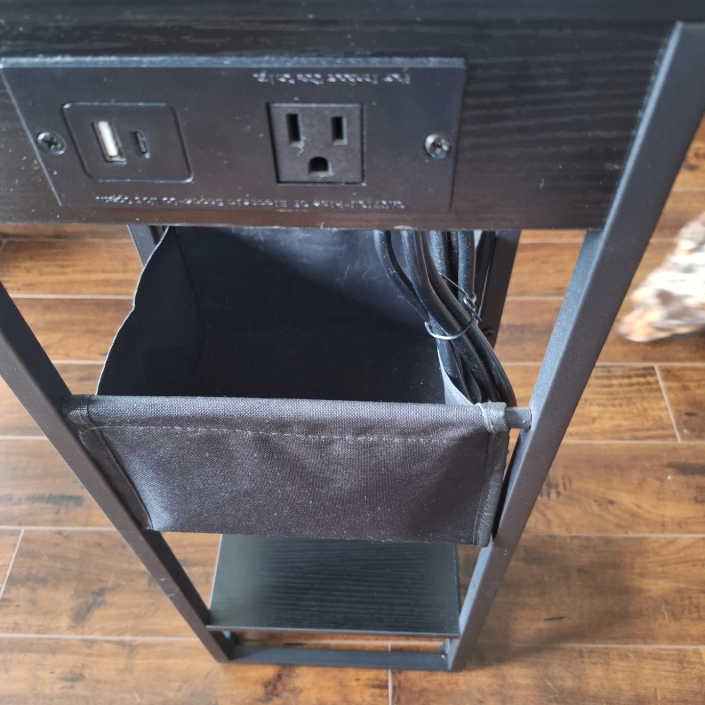 Black Side Table with USB Ports and Outlet - photo 3