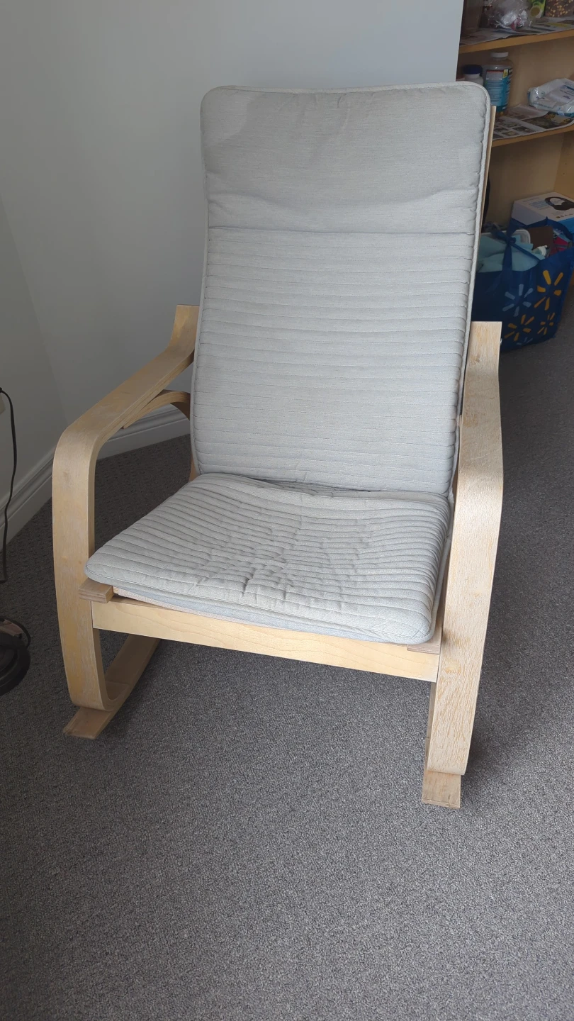 Wooden Rocking Chair with Light Grey Cushions - photo 2