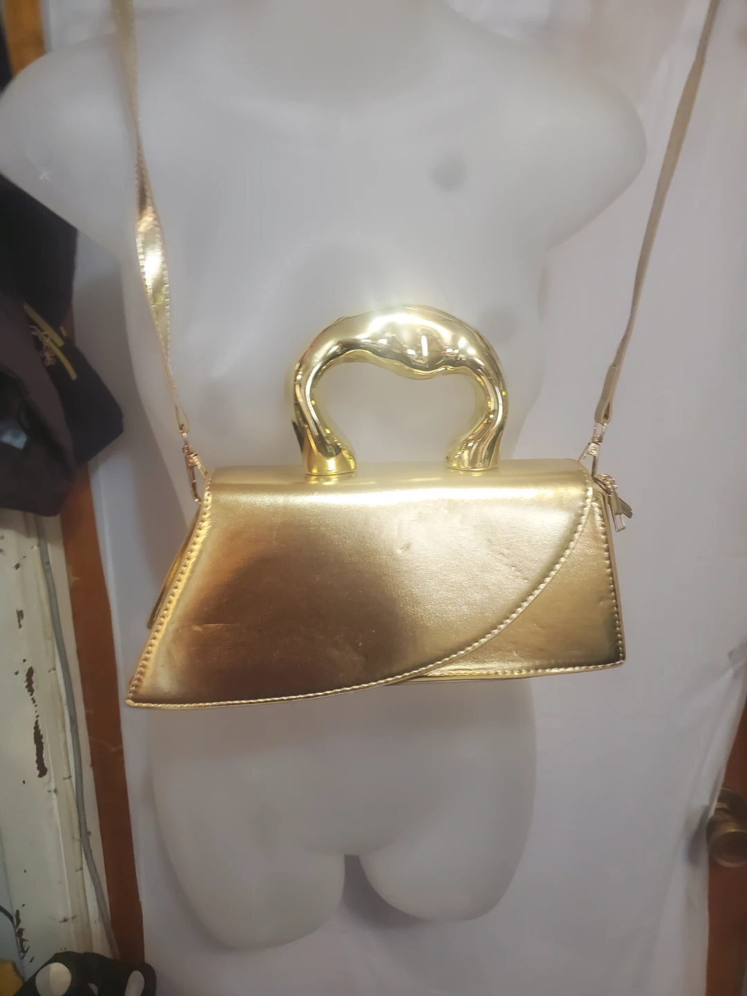 Metallic Gold Top Handle Bag Detachable Strap Retro Rectangle fo - photo 5