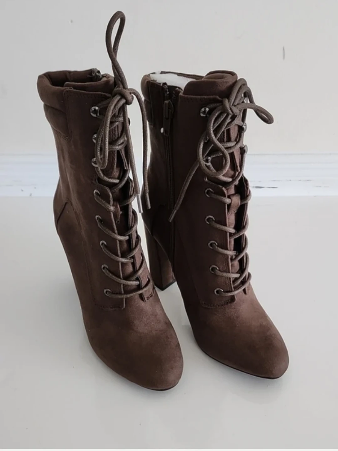 Call It Spring Brown Lace-Up High Heel Ankle Boots