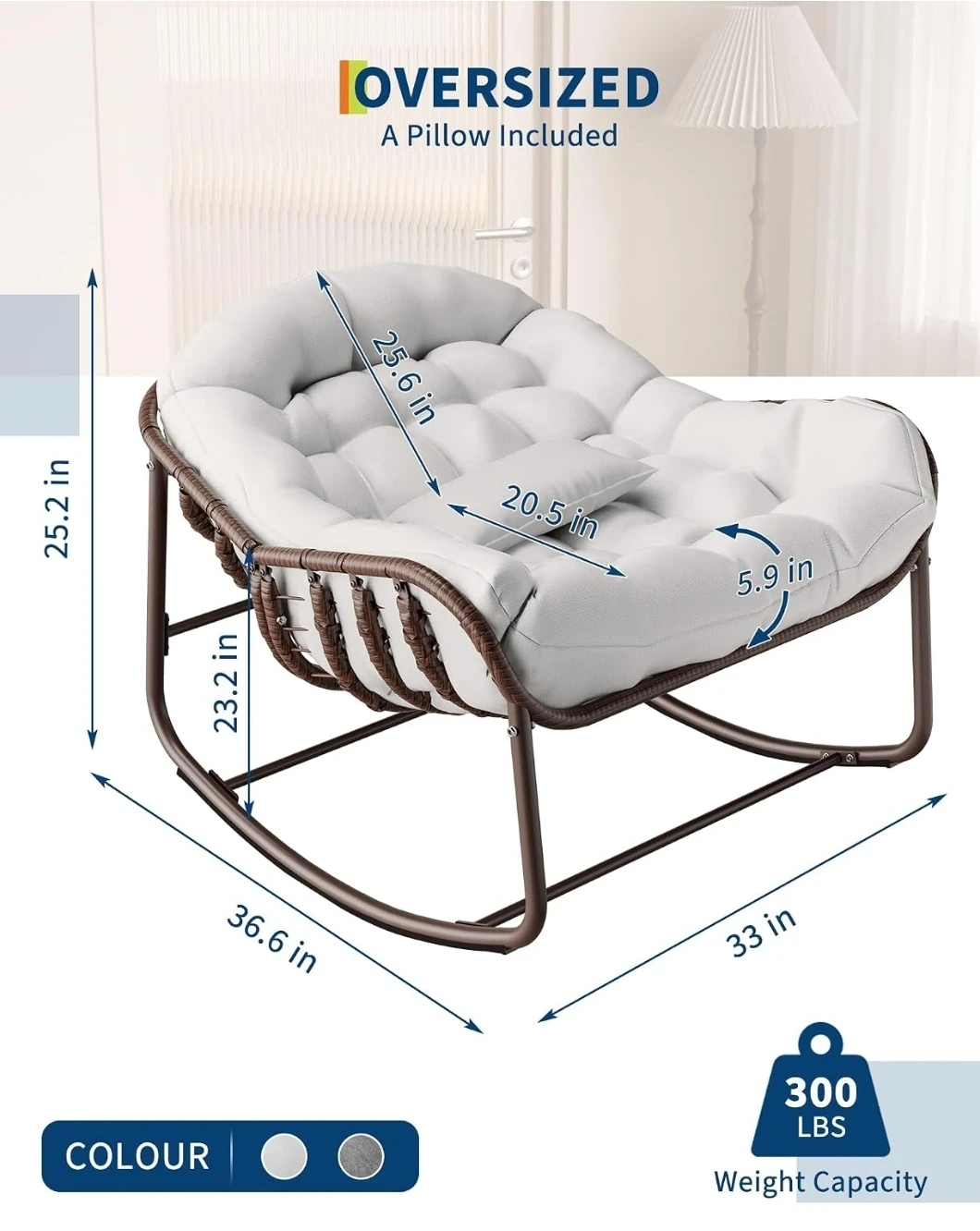 Oversized Rocking Chair with Included Pillow - photo 3