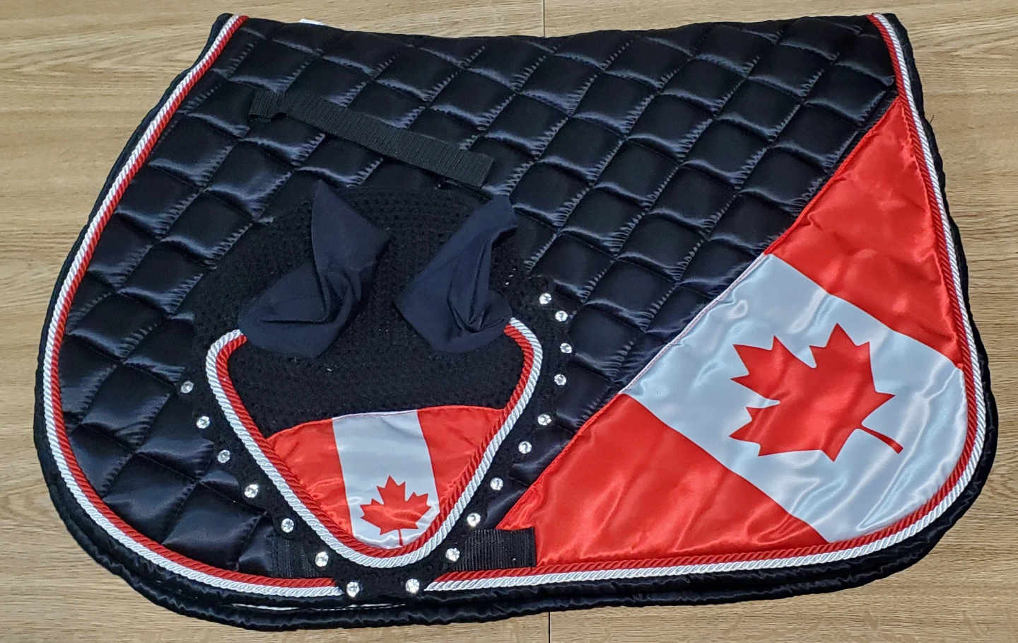 Black Quilted Saddle Pad with Canadian Flag Design