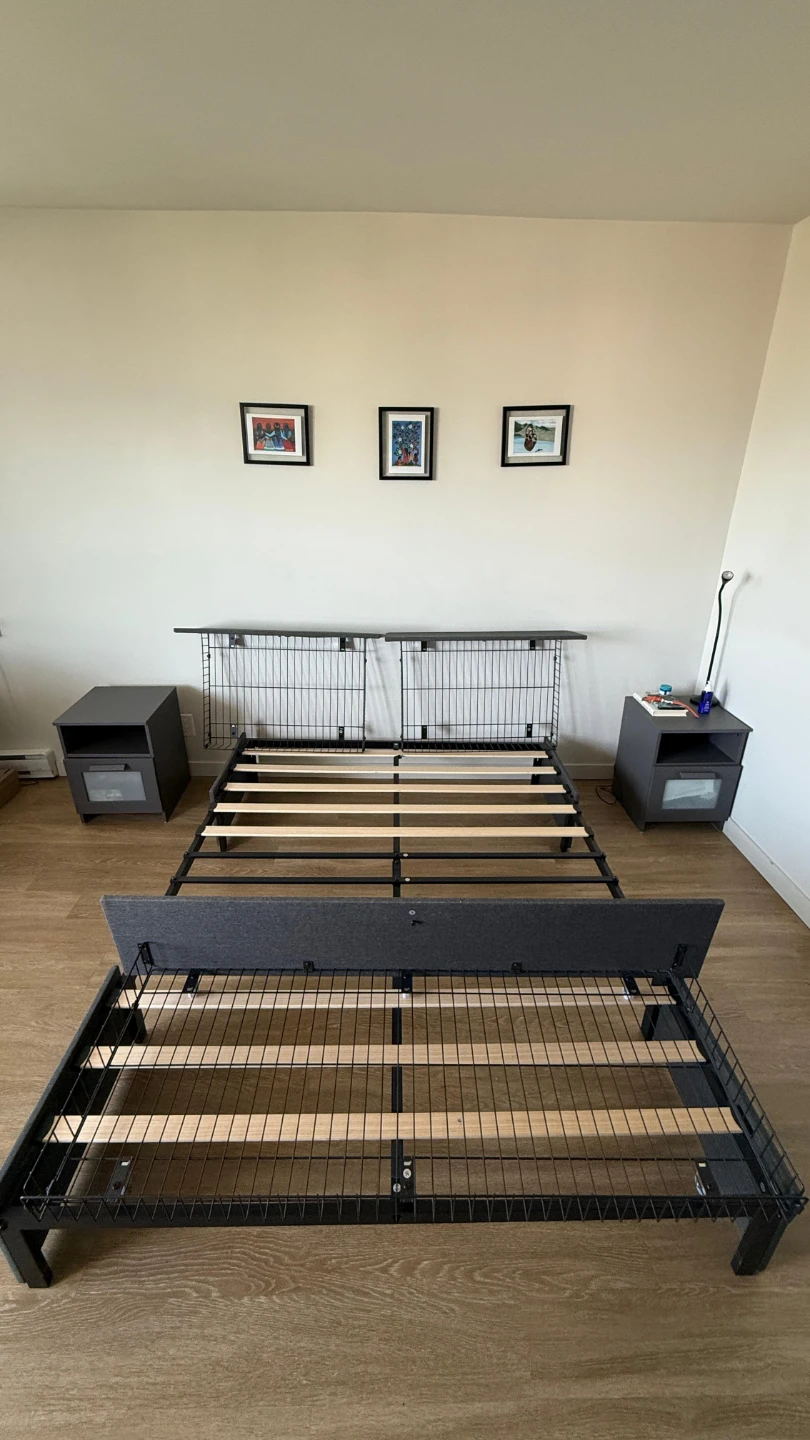 Grey Upholstered Bed Frame with Headboard - photo 2